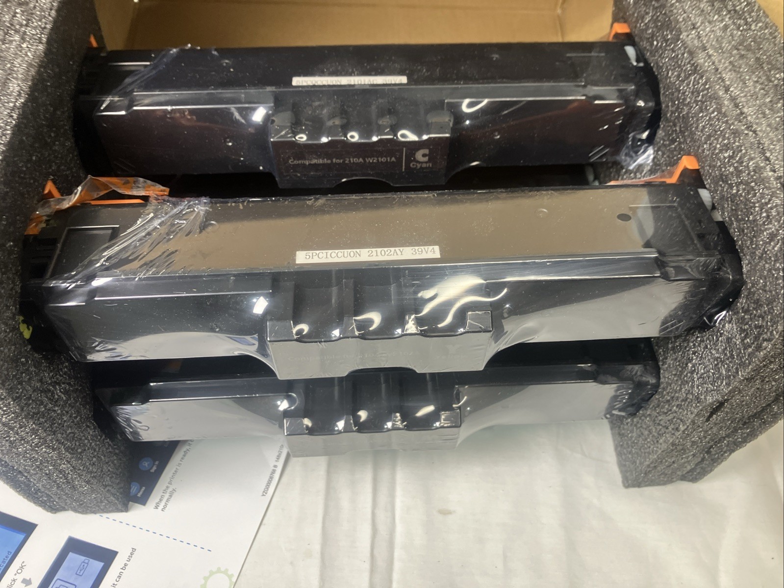 hp 210a toner set 4 pack, compatible with HP printers. High yield