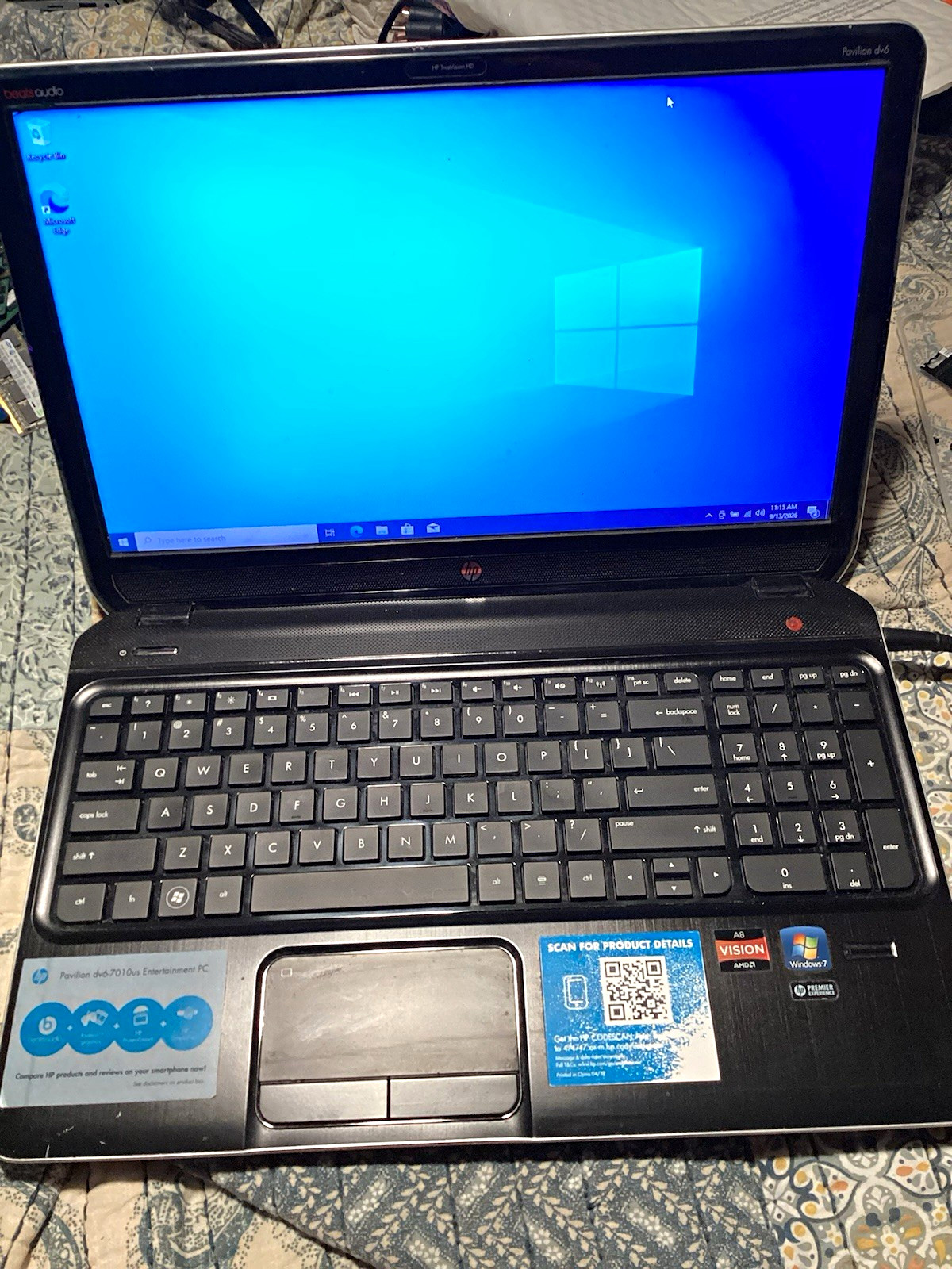 HP Pavilion dv6 15.6" AMD A8-4500M 1.90GHz 6GB 500GB HDD Win10 Black