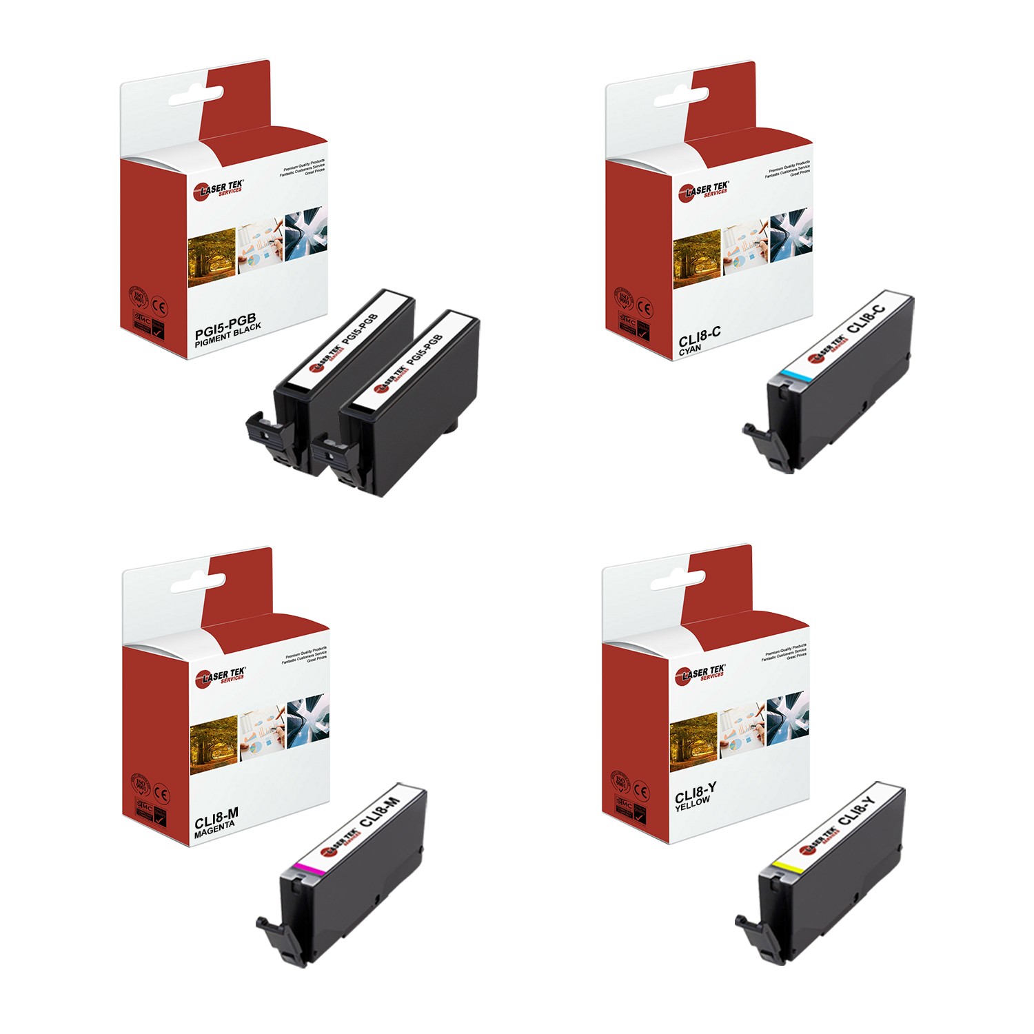 5Pk LTS PG-15 CLI-8 PB/B/C/M/Y HY Compatible for Canon Pixma iP4200 iP4300 Ink