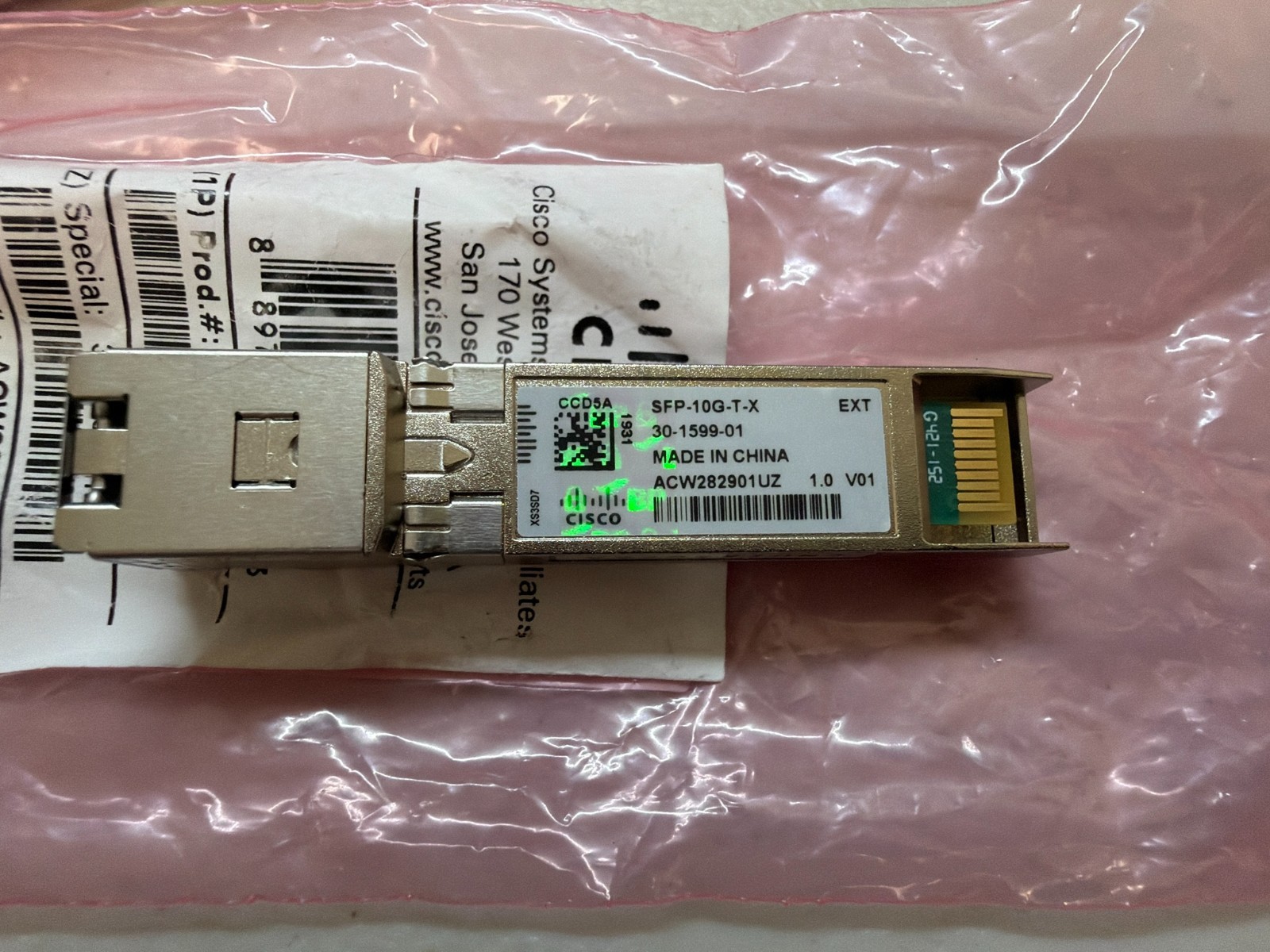 Cisco SFP-10G-T-X 10G SFP+ Copper RJ45 30m Transceiver 30-1599-01 New Opened
