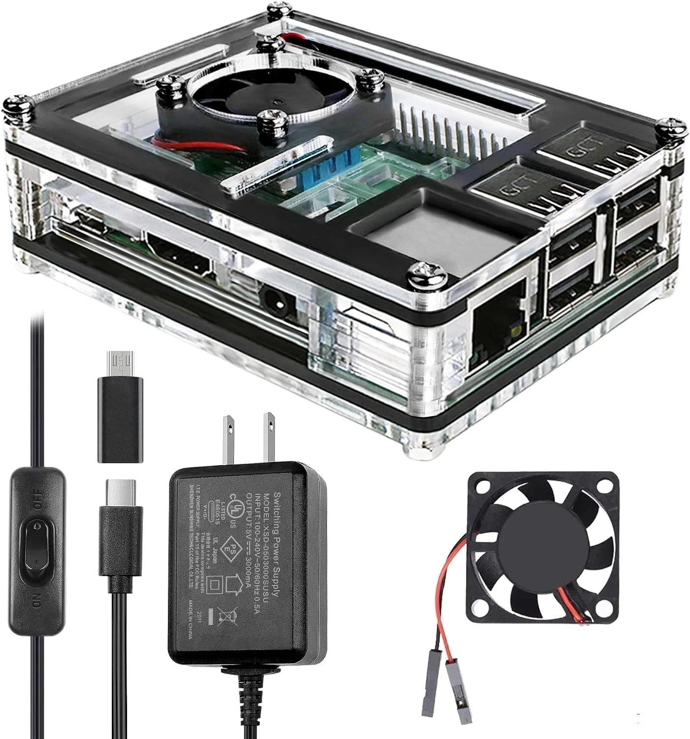 Raspberry Pi 3 B+ Case with Fan Cooling Pi 3B Case with 3 Pcs Heat-Sinks 5V