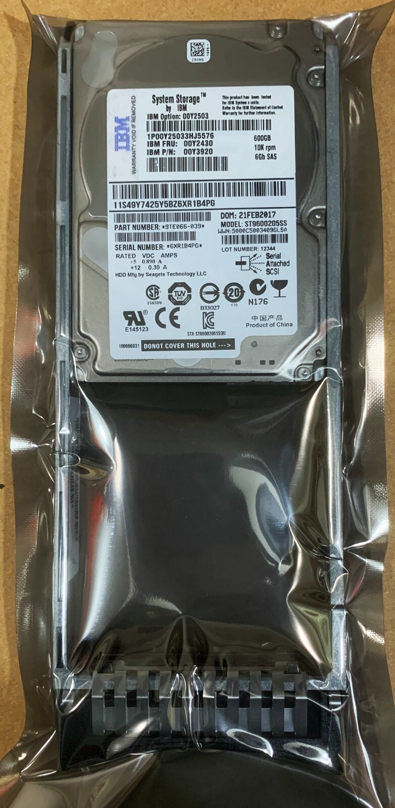 00Y2503 00Y5707 00Y2430 00MJ145 IBM 600GB 10K 2.5" SAS V3700 Hard Drive HDD