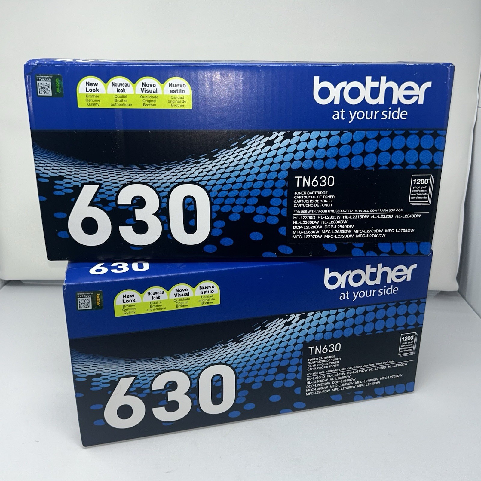 2 NEW Brother TN630 Genuine Original Standard Black Toner Cartridge 1200 Pages