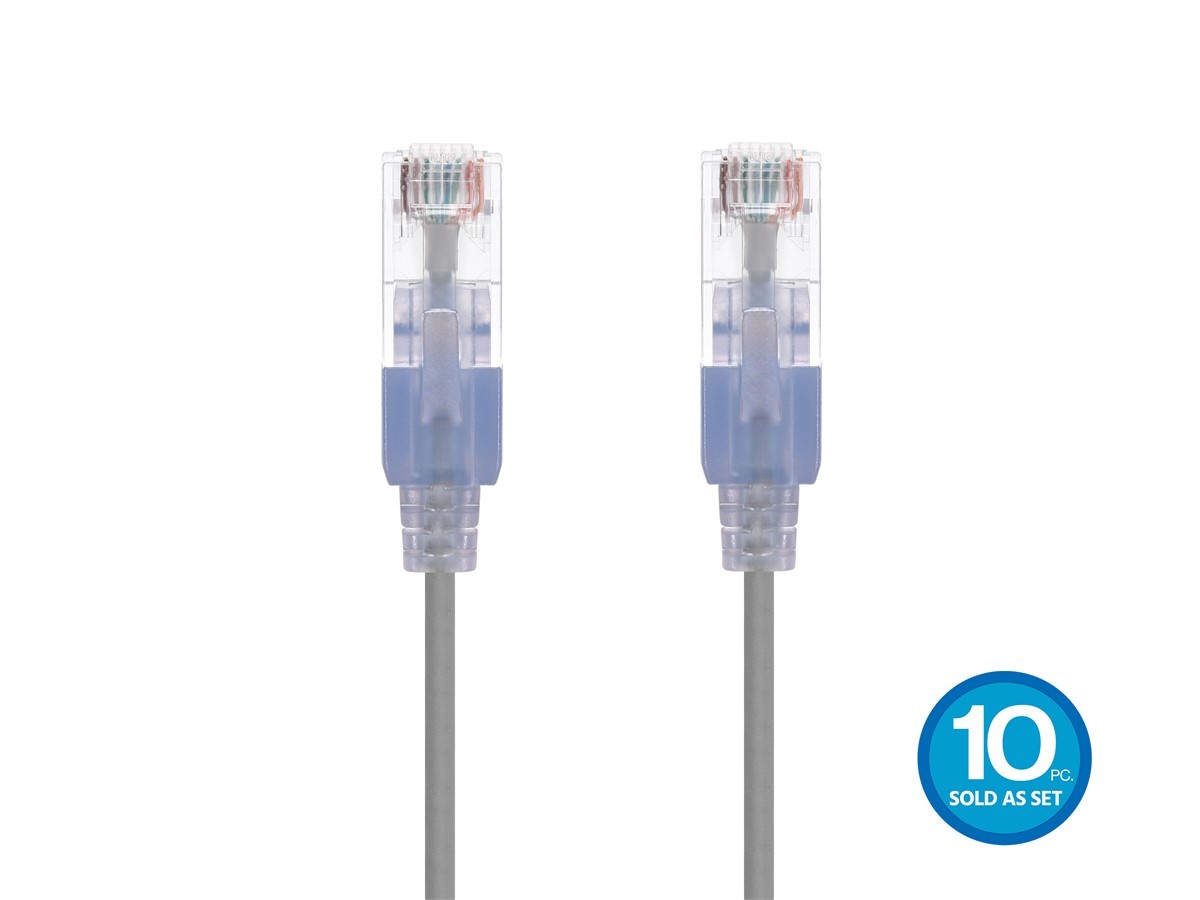 SlimRun Cat6A Ethernet Patch Cable Network RJ45 Stranded UTP 30AWG 3ft Gray 10pk