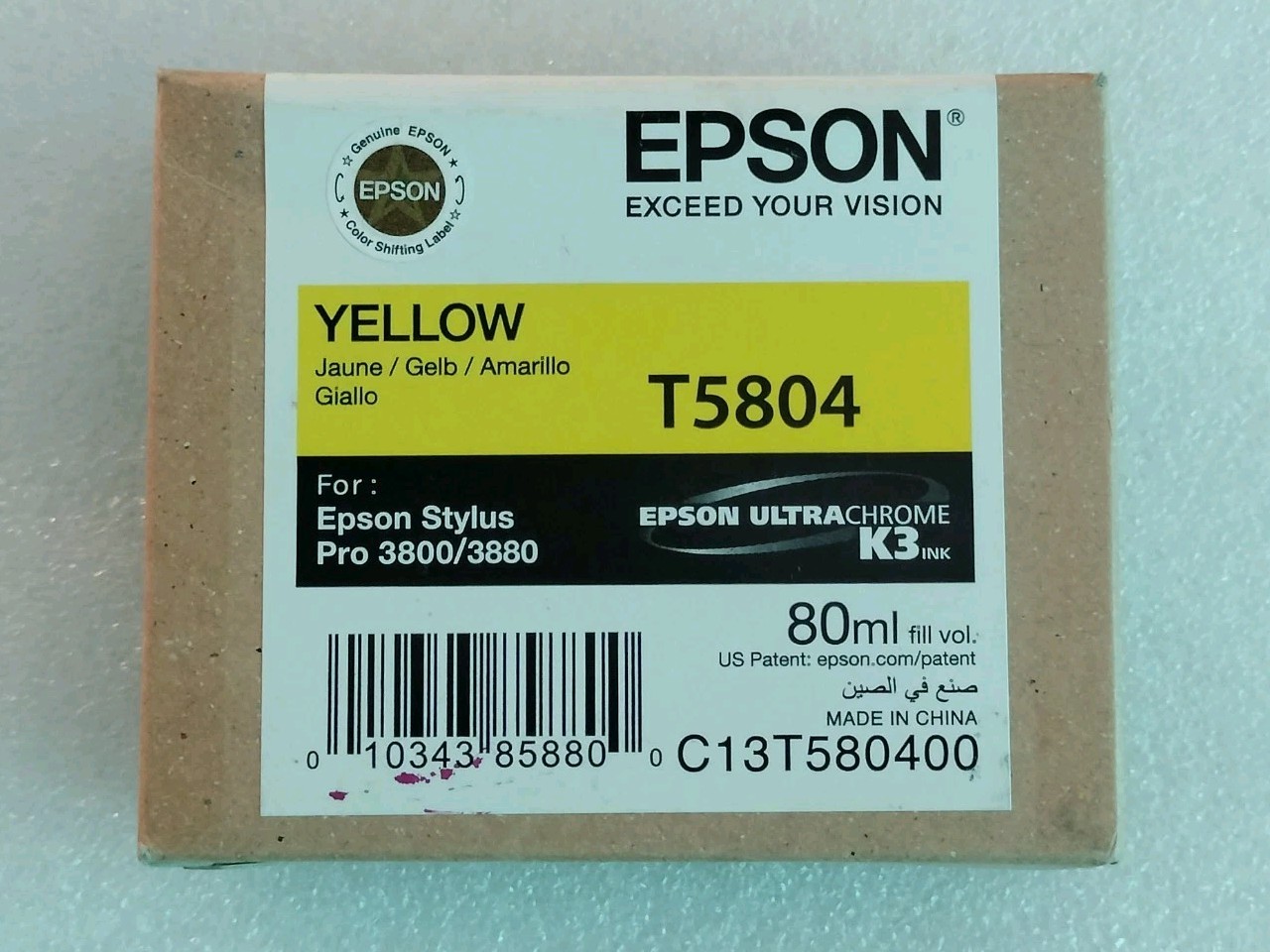 T5804 Genuine Epson Pro 3800 3880 Yellow Ink T580400 w/exp 05-2014