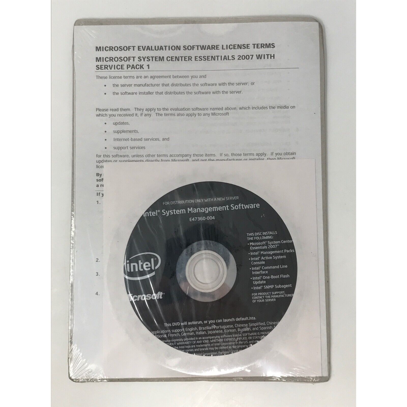 Microsoft System Center Essentials 2007 Intel System Management Software DVD New