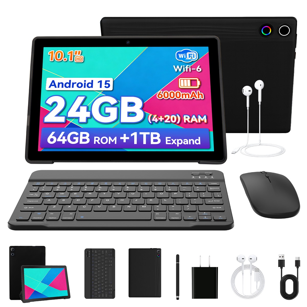 2026 Newest Android 16 Tablet 64GB With KB Set Face ID 10.1" IPS Wifi 6 PC Mode