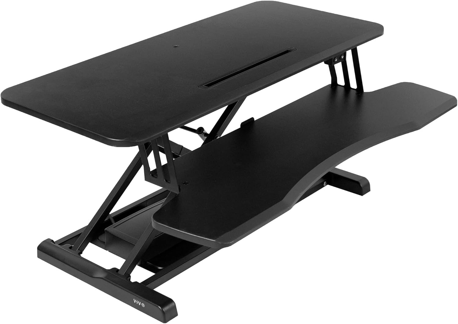 VIVO White Electric 36" Standing Desk Monitor Riser, Dual Arm Sit Stand Tabletop