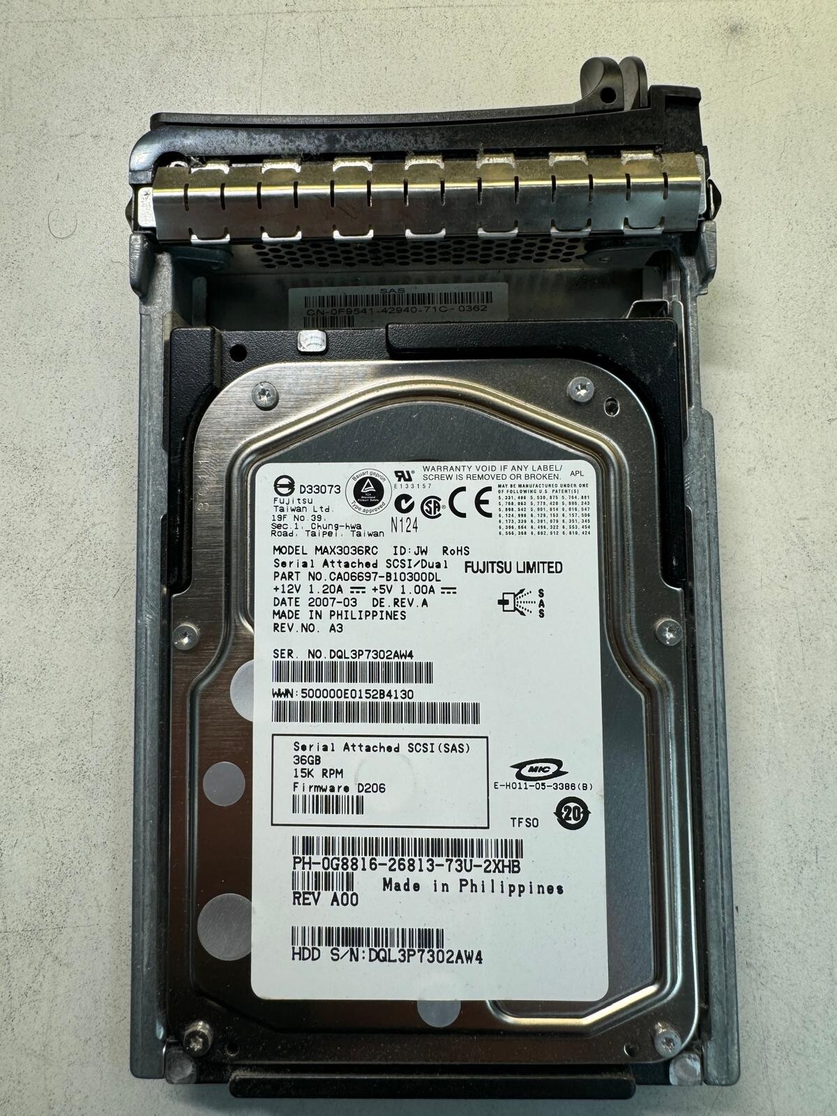 FUJITSU MAX3036RC CA06697-B10300DL 36Gb 15K RPM 16MB CACHE SAS 3.5in HDD