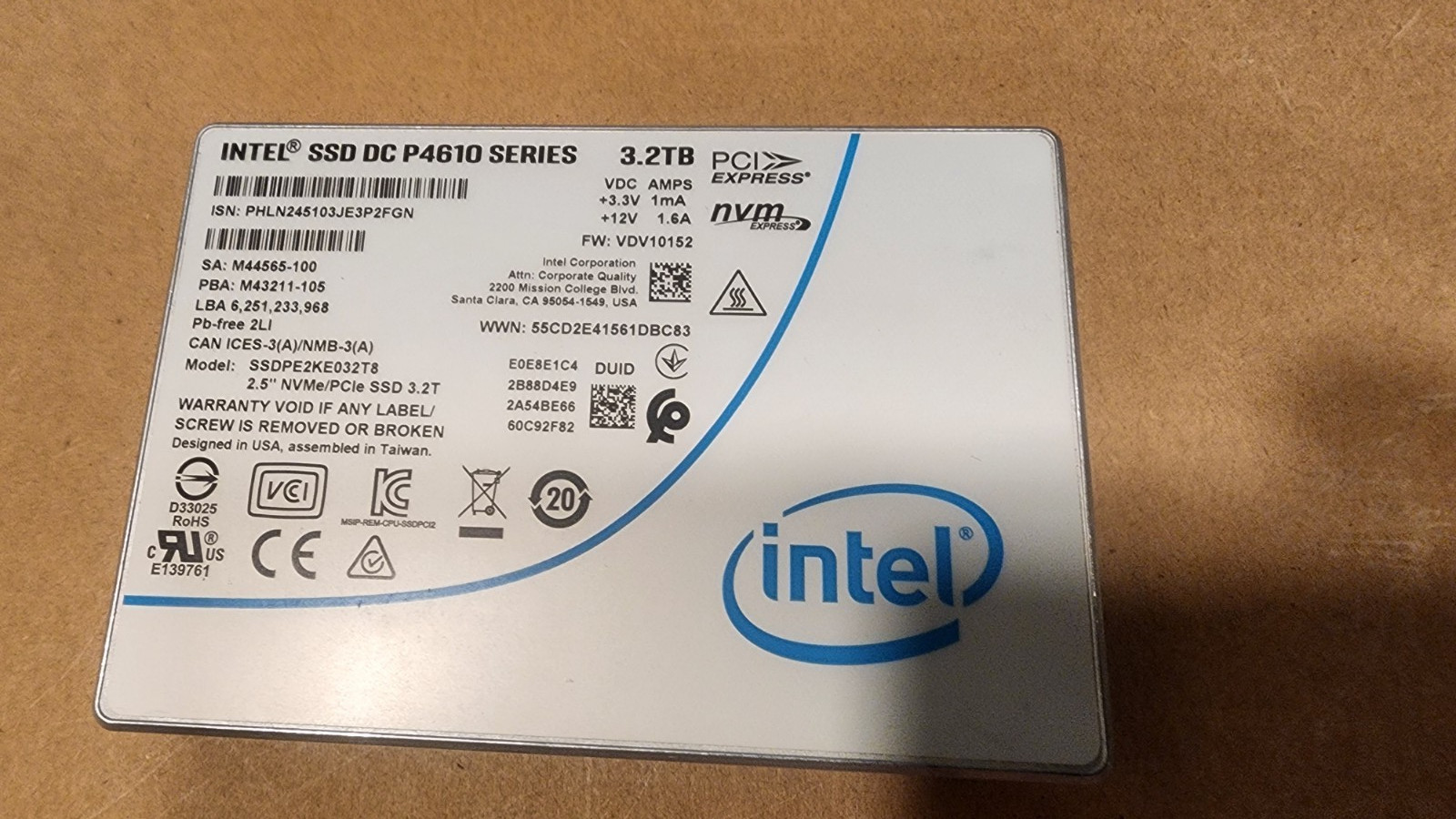 Intel P4610 3.2TB 2.5 Inch U.2 NVMe PCIe SSD (2-Day Shipping Incld)