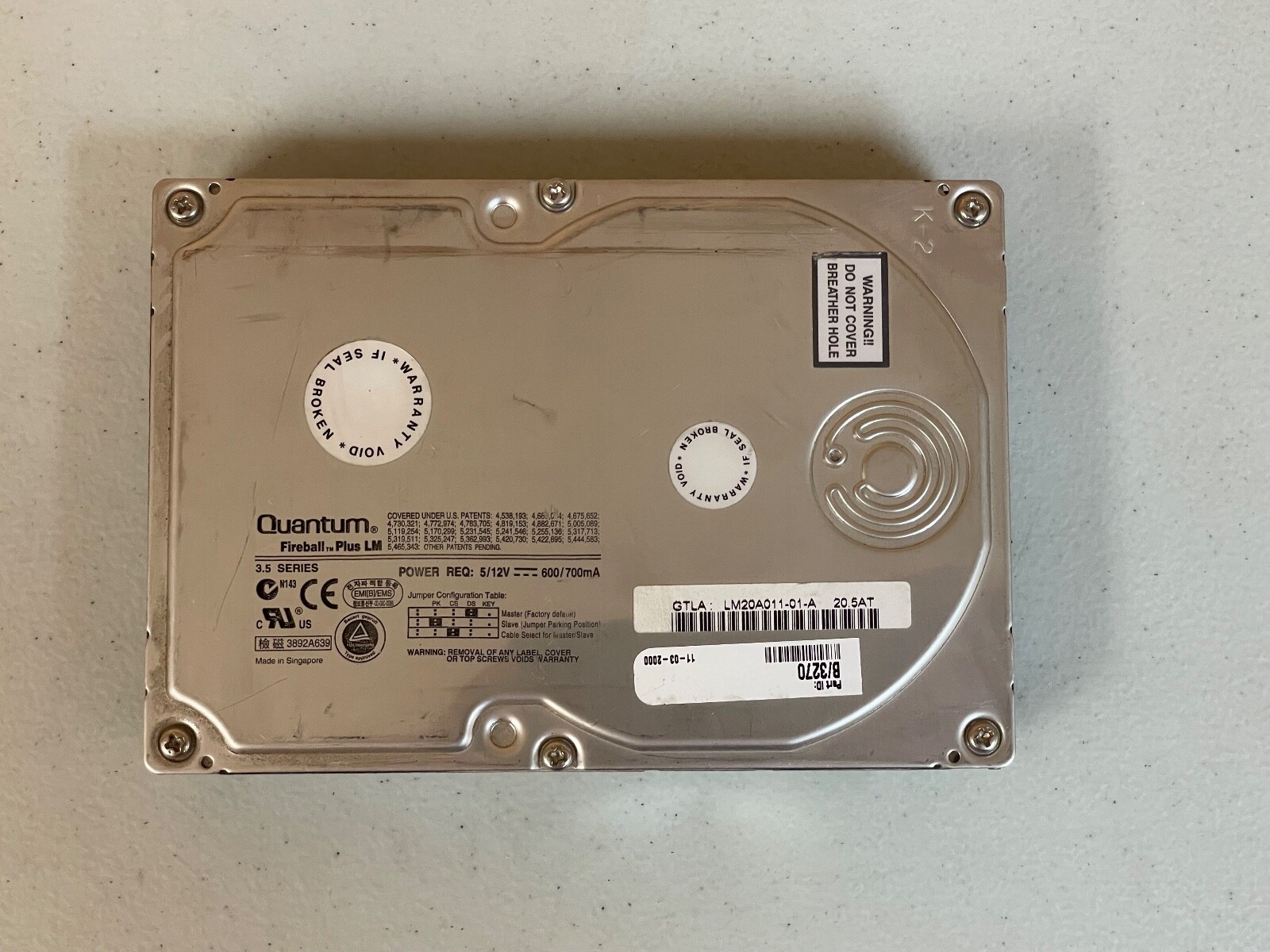 Vintage Quantum Fireball Plus LM20A011-01-A 3.5" 20 GB IDE Hard Drive Ubuntu