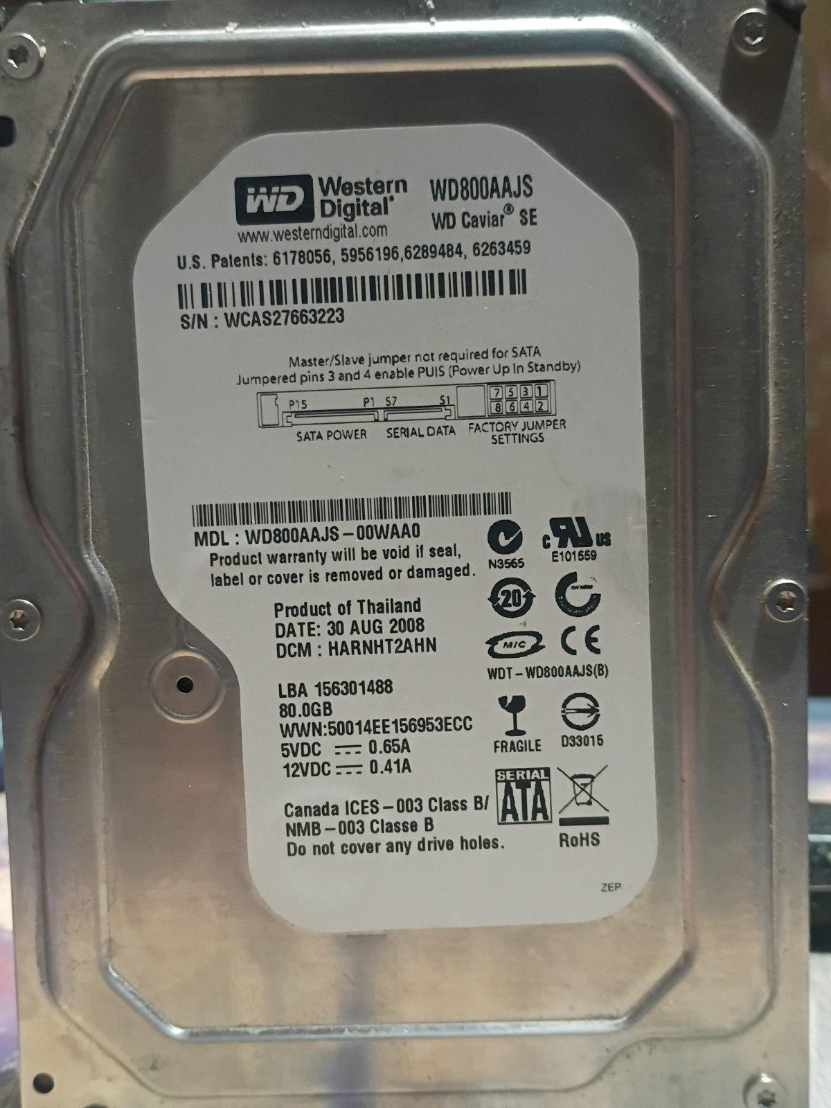 WD800AAJS 80GB WESTERN DIGITAL 80Gb Hard Disk Drive