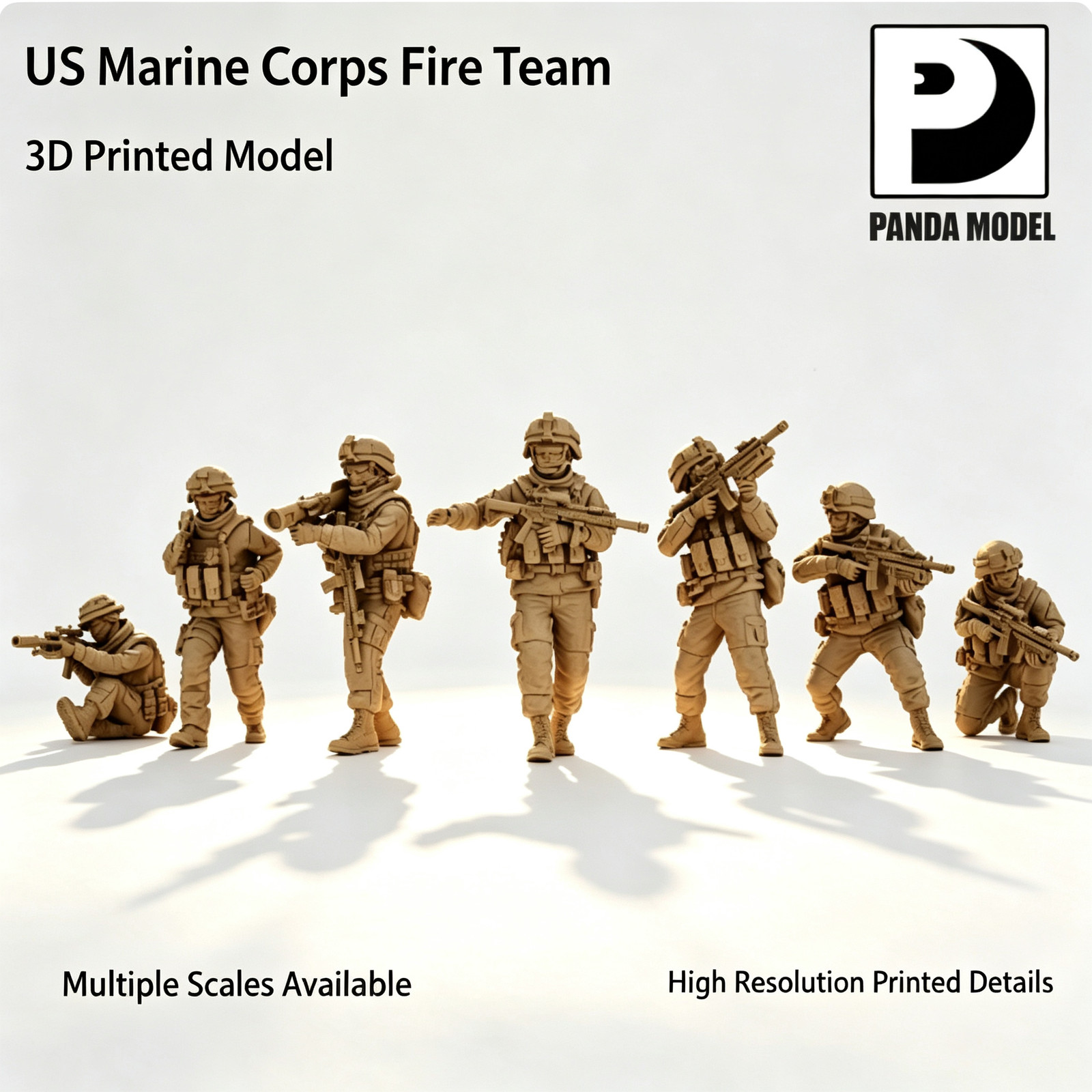 1/72 US Marine Corps Fire Team Unpainted Model 3D Printed