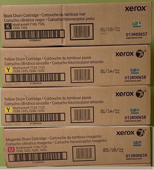 4 Genuine Xerox Drum Cartridges 013R00658 Yellow 013R00659 Magenta 013R00657 Blk