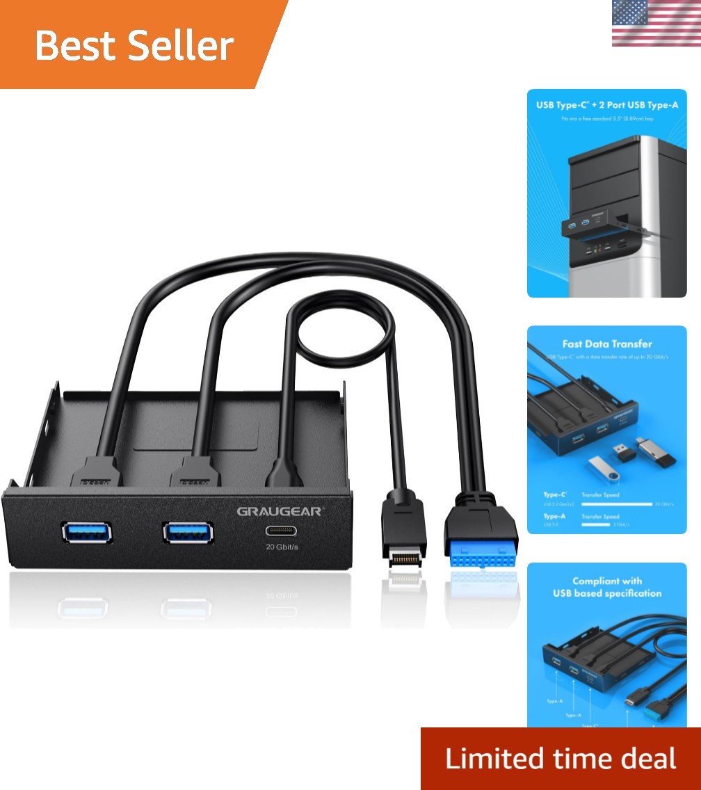 3.5 Inch Front Panel USB Hub, Internal USB Hub with 20Gbps .2 Gen2 USB-C and ...