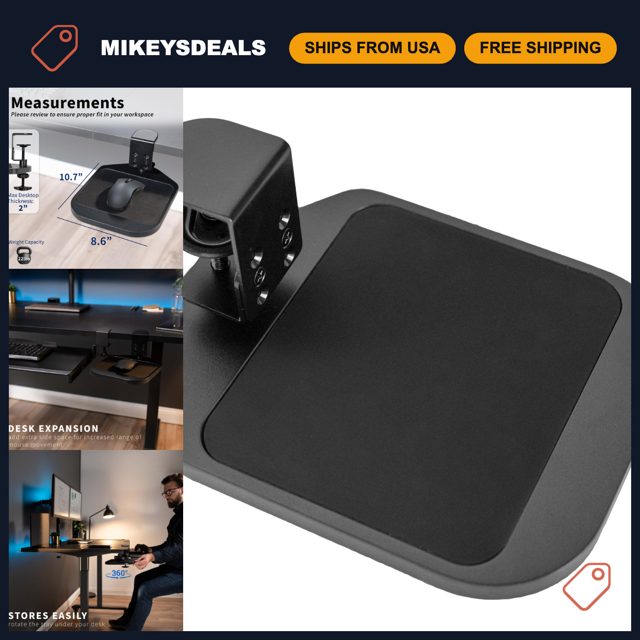 Adjustable Clamp-On Mouse Pad Holder, Desk Mount Platform for Gaming & Office Us