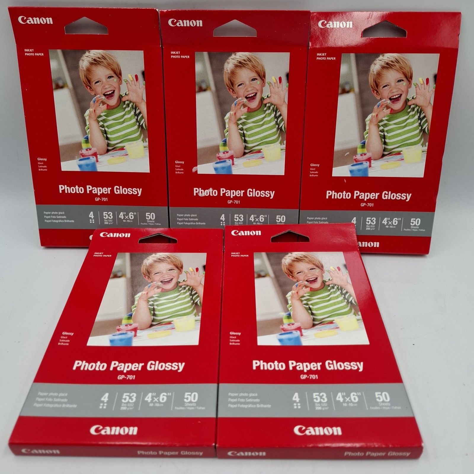 Lot of 5 CANON Photo Paper GLOSSY 4" X 6"  50 Sheets Each GP-701- NEW