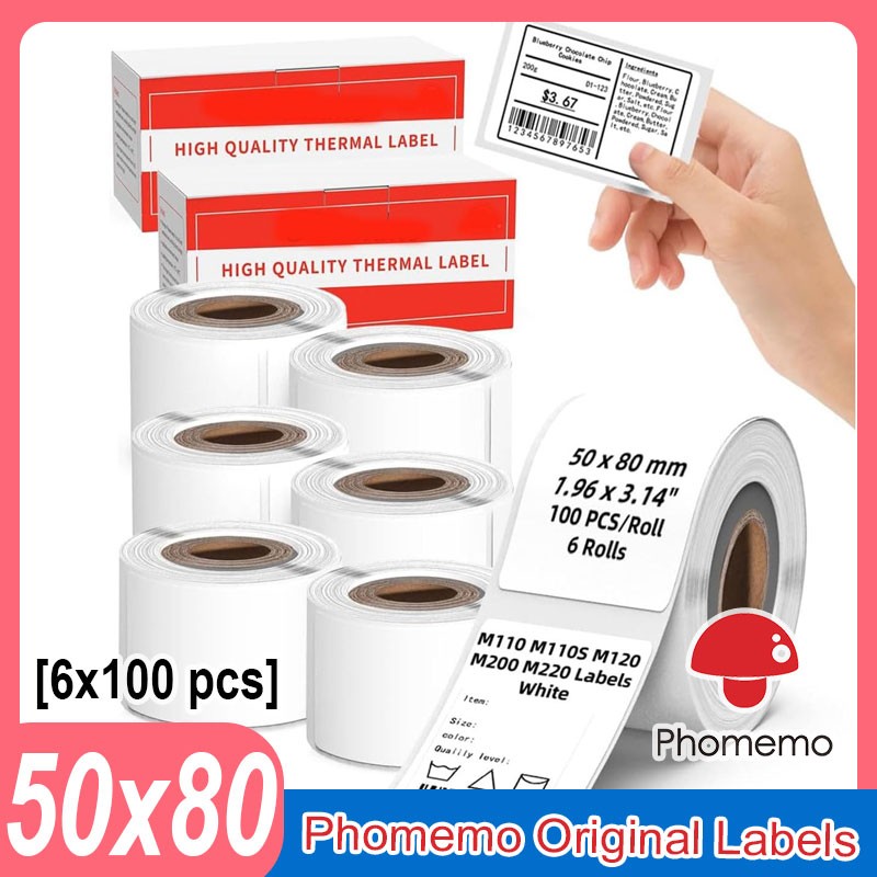 6Rolls 50x80mm Thermal Labels Sticker Label for Phomemo M110/M120/M200 Printer