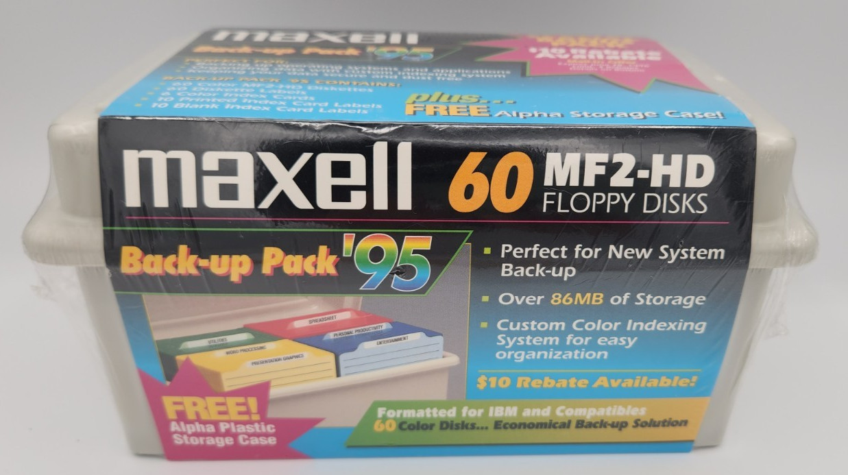 Maxell Color Floppy Discs Back-up Pack Formatted MF-2HD 60 Sealed Retro 90's