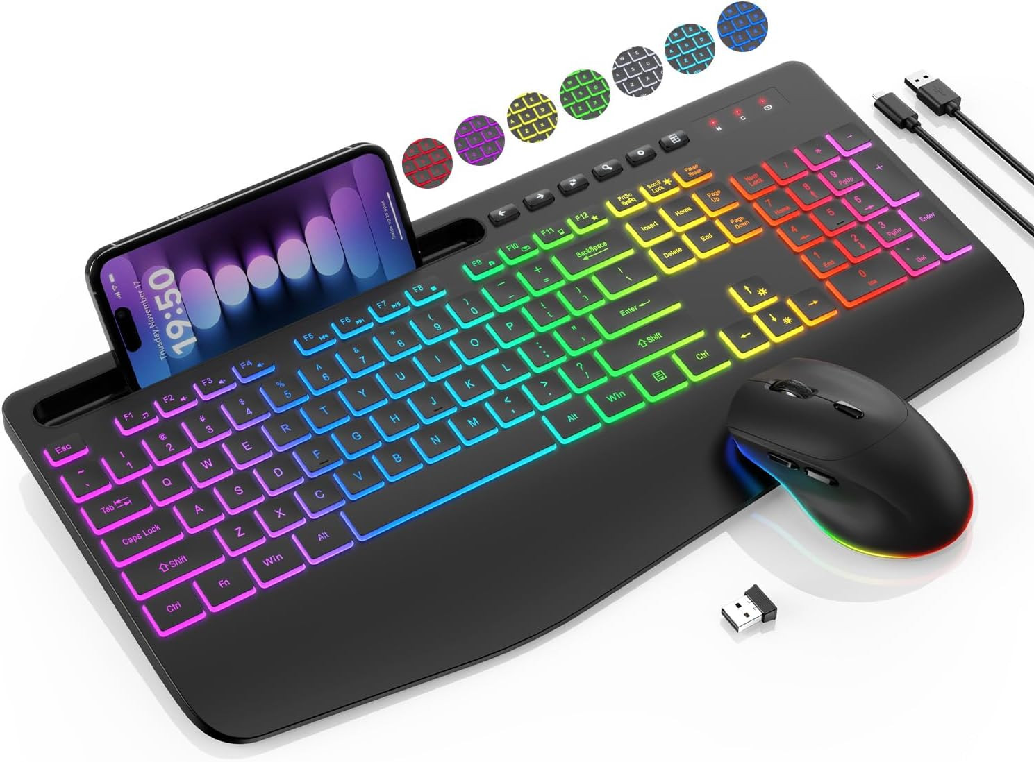 Wireless Keyboard and Mouse Combo - 9 Backlit Effects, 2.4Ghz | Ergo Wrist