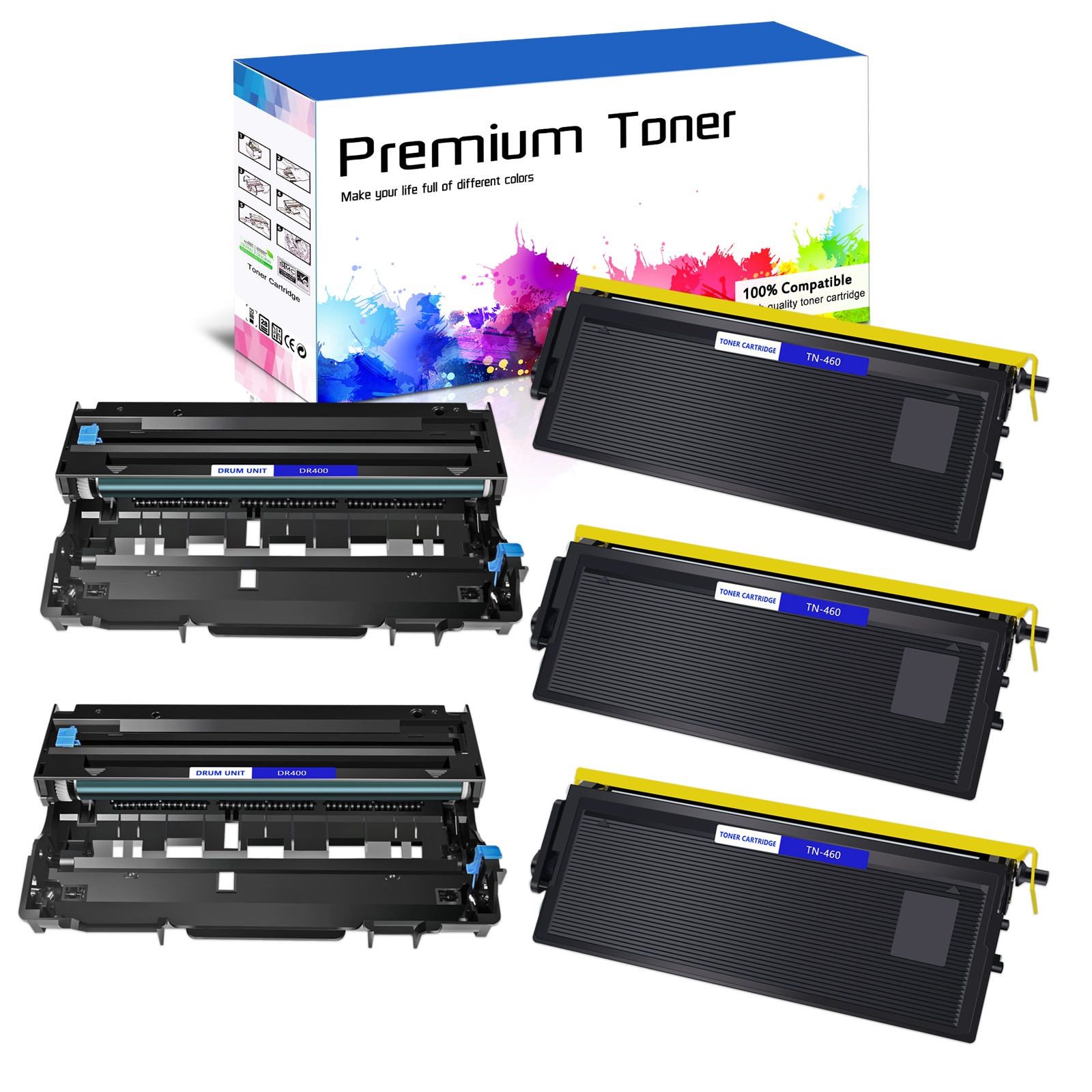 3PK TN460 Toner + 2PK DR400 Drum for Brother Intellifax 4100 4100e 4750 4750e