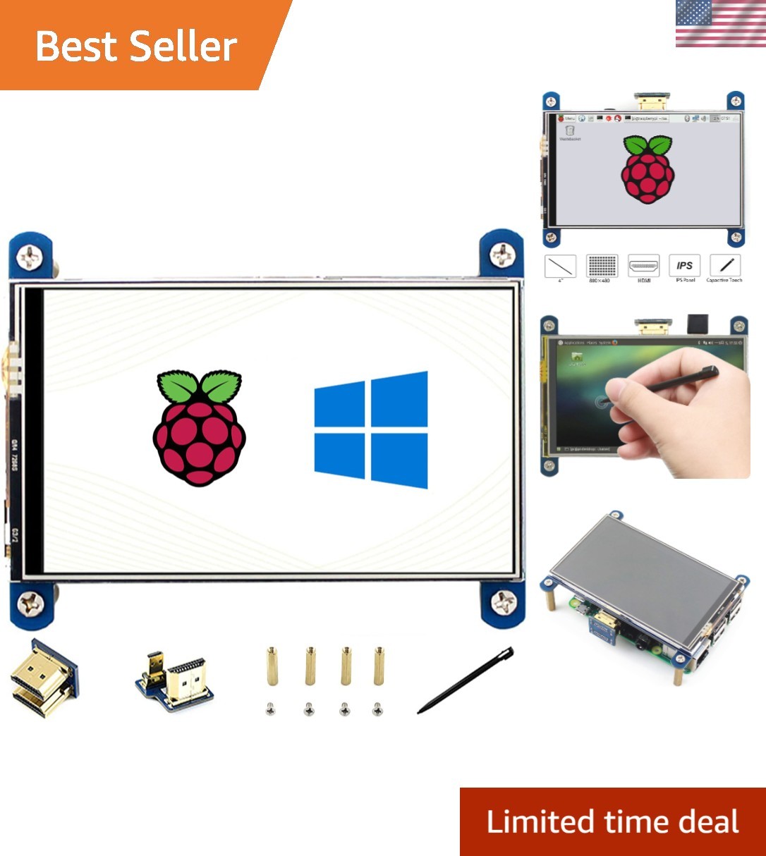4 Inch HDMI IPS LCD Touch Screen for Raspberry Pi