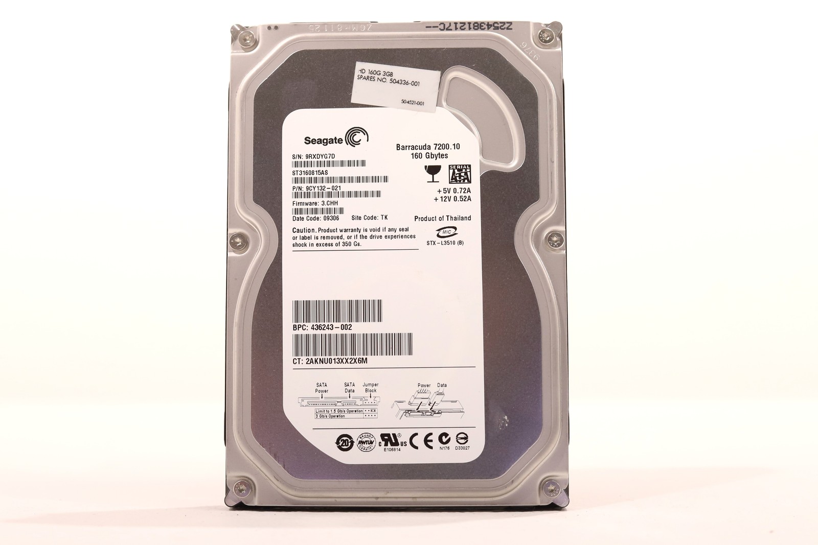 Seagate ST3160815AS 160GB 3.5" 3Gb/s 7.2K RPM 8MB SATA Hard Drive P/N:9CY132-021