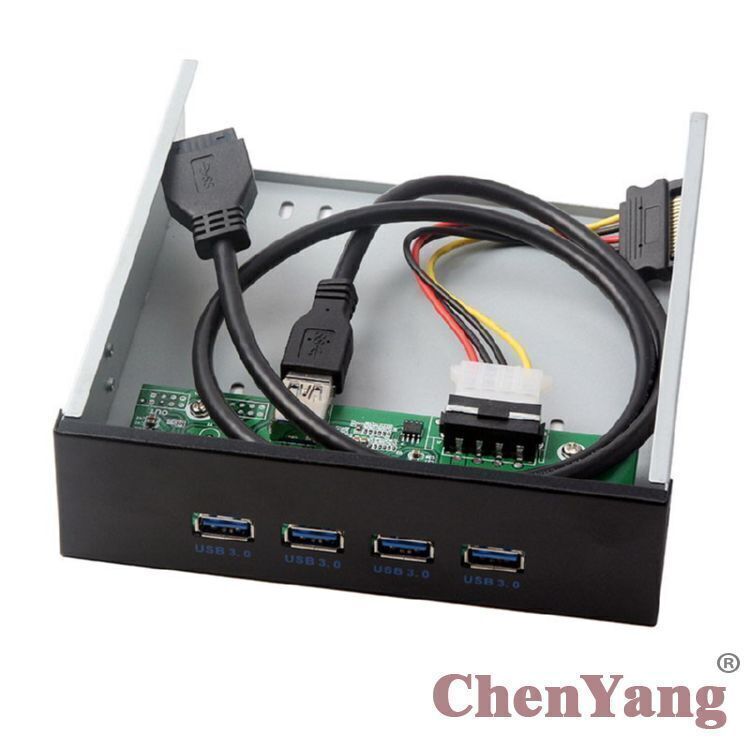 CY 5.25 Inch 4 Ports USB 3.0 Metal Front Panel USB Hub with 15 Pin SATA