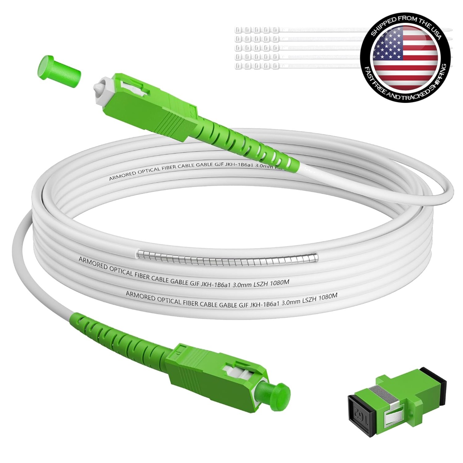 50ft (15 Meters) SC/APC to SC/APC Fiber Optic Internet Cable, Armored Single ...