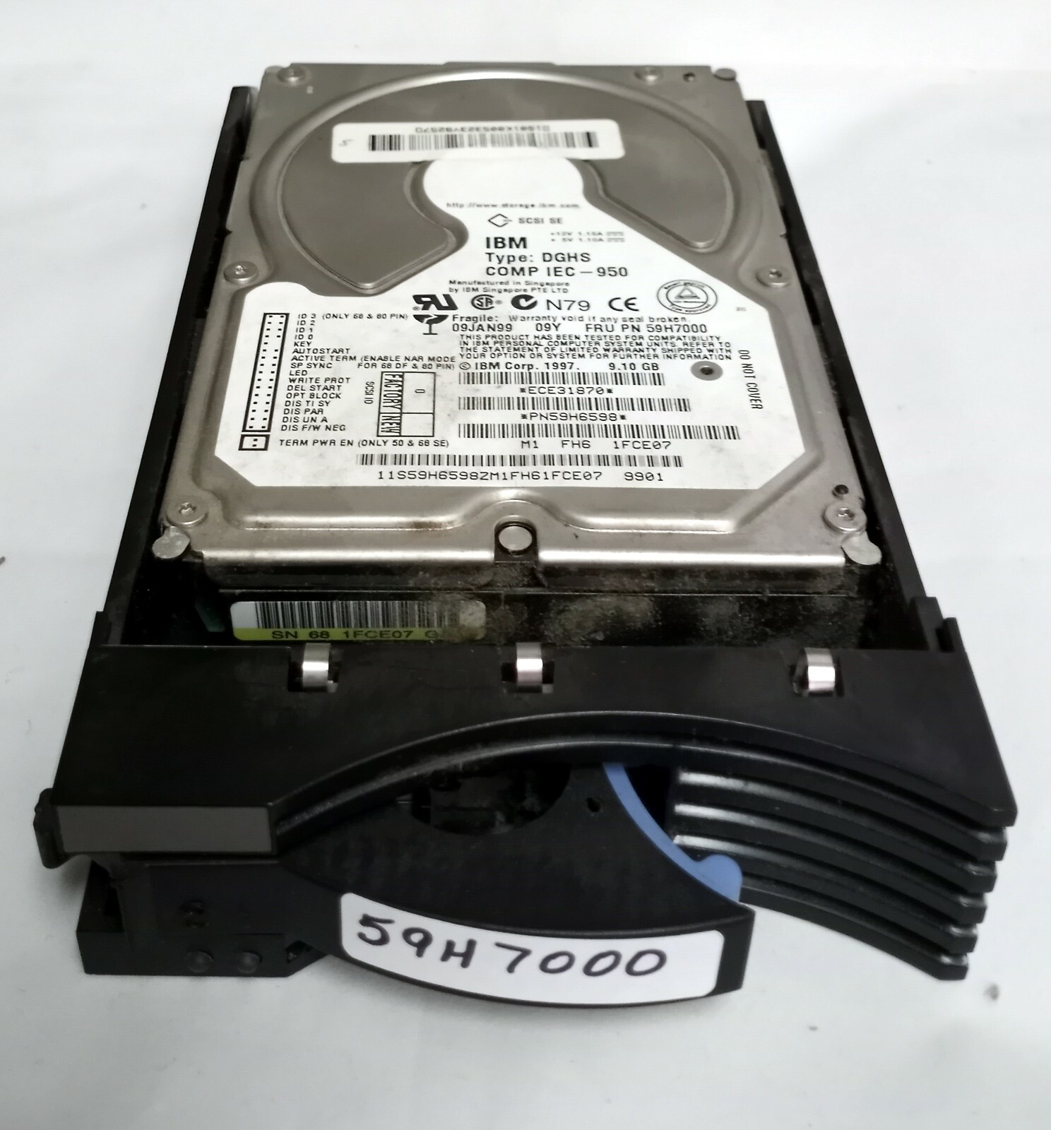 IBM 9.1 GB 7200 RPM 80 PIN SCSI HD Type:DGHS W/Tray 59H7000 / 59H6598 / 01K8053