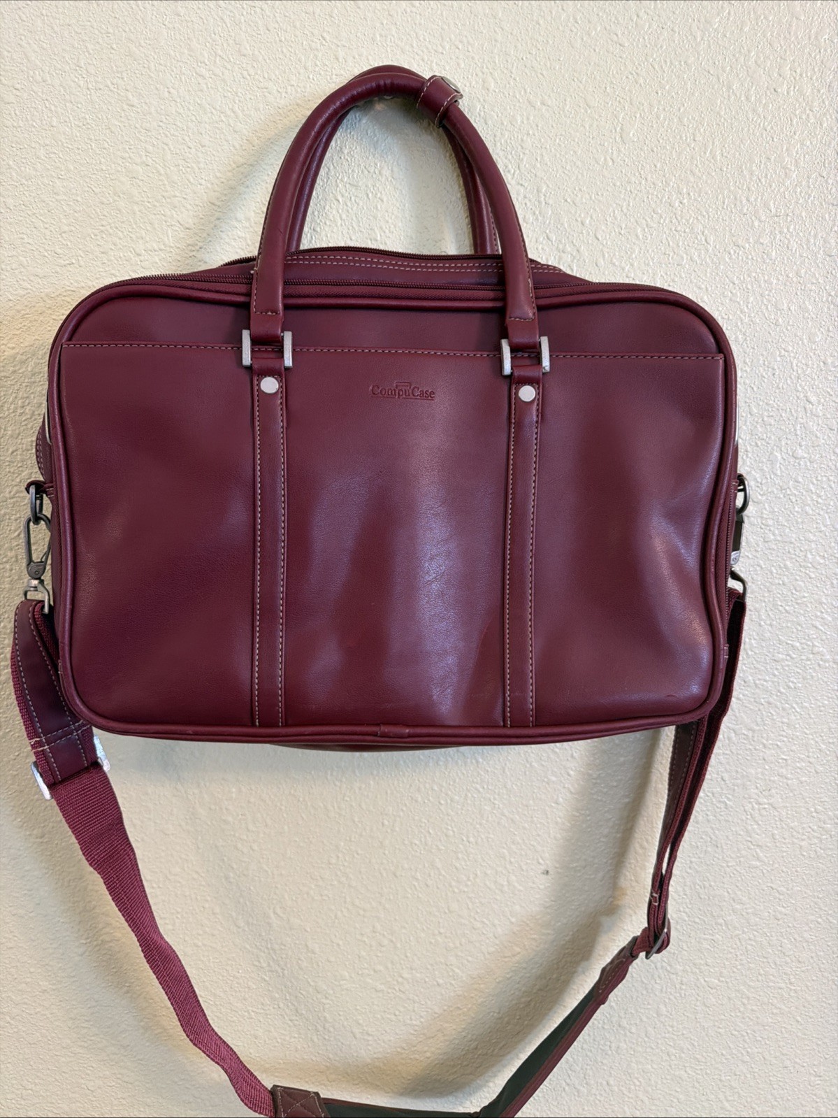 CompuCase Maroon Color. Laptop Leather Case With Lots Of Pocket Space.