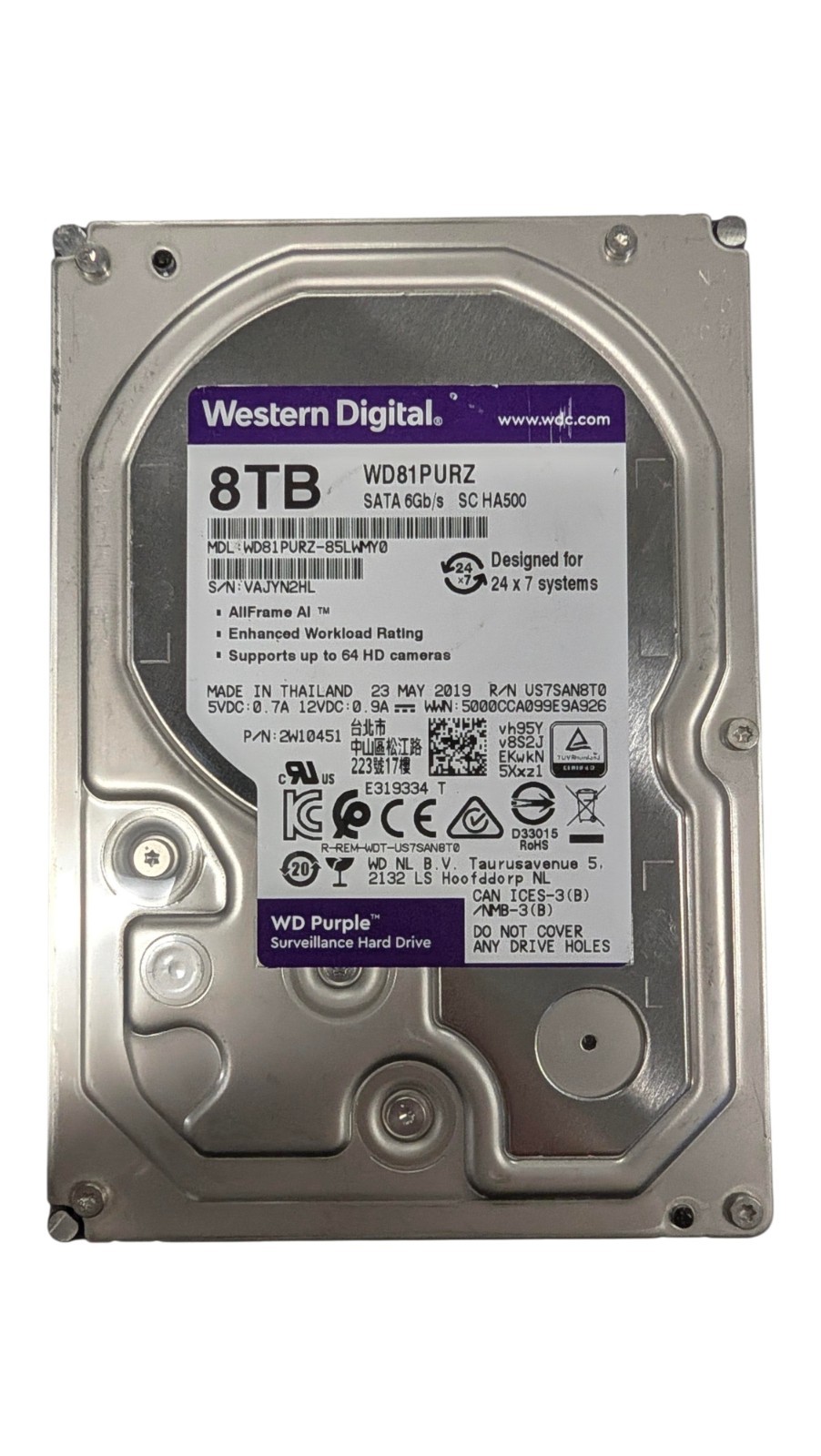 Western Digital WD81PURZ  Purple 8TB 5400 RPM 3.5" Internal Hard Drive