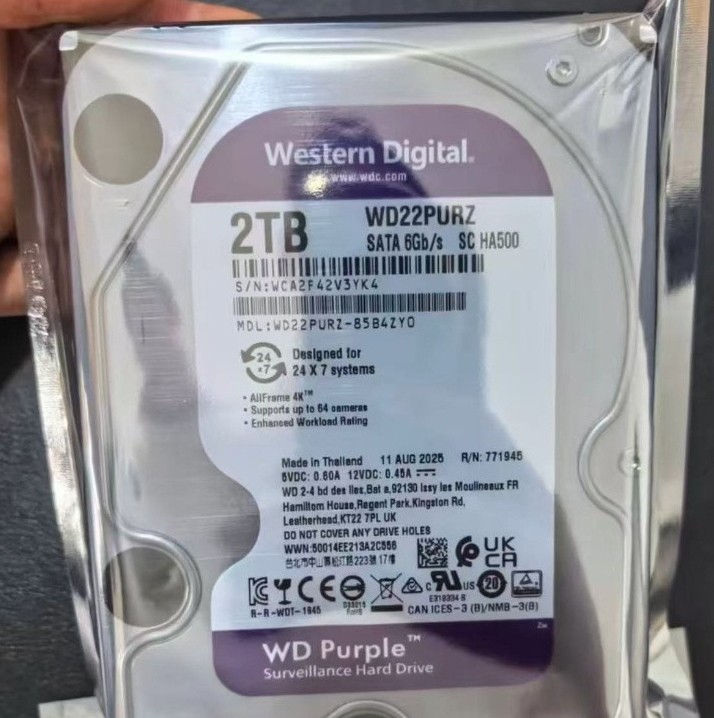 WD22PURZ Purple 2TB Surveillance HDD 256MB Cache 3.5" SATA CCTV Drive