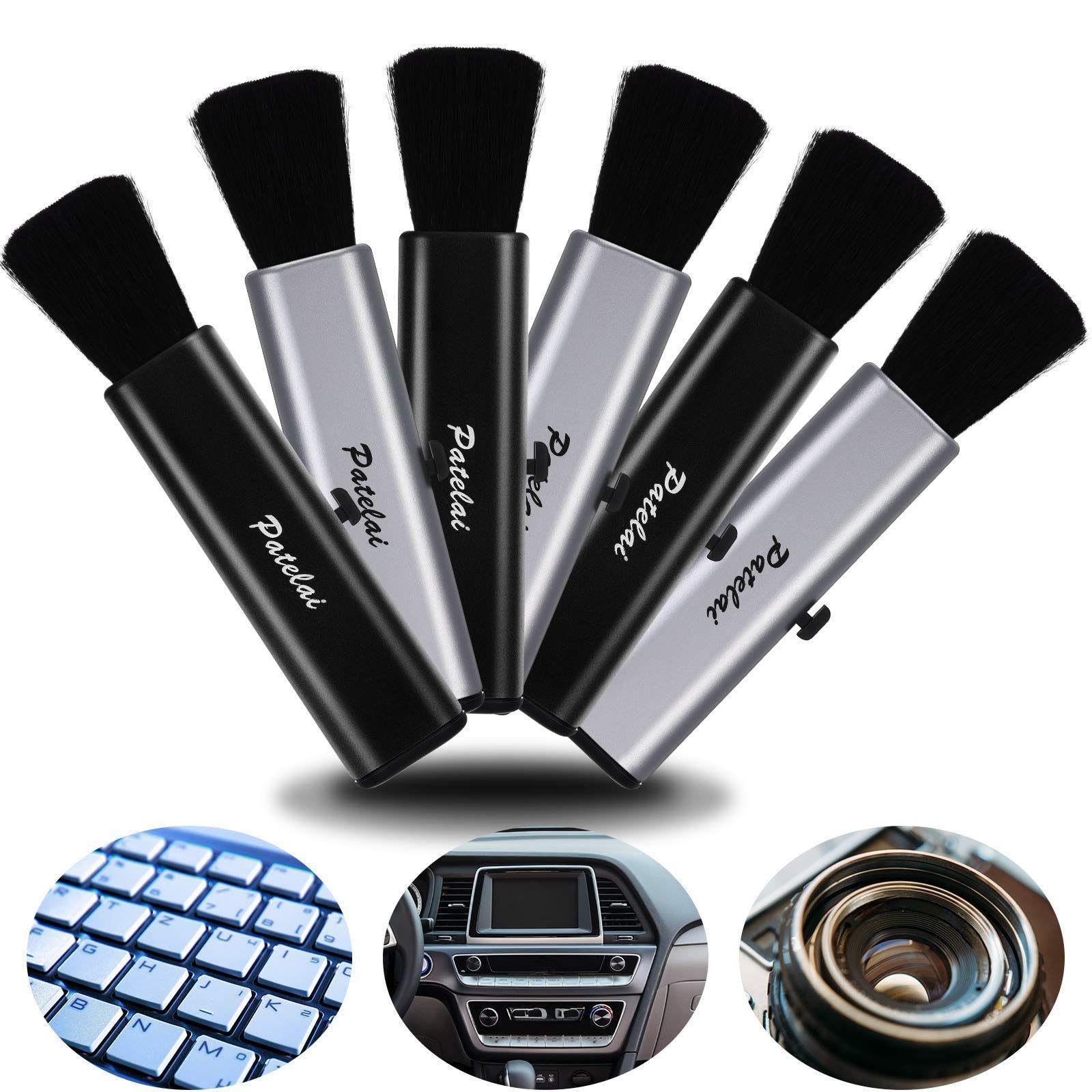 Patelai 6 Pack Retractable Keyboard Cleaning Brushes, Anti-Static Soft Black
