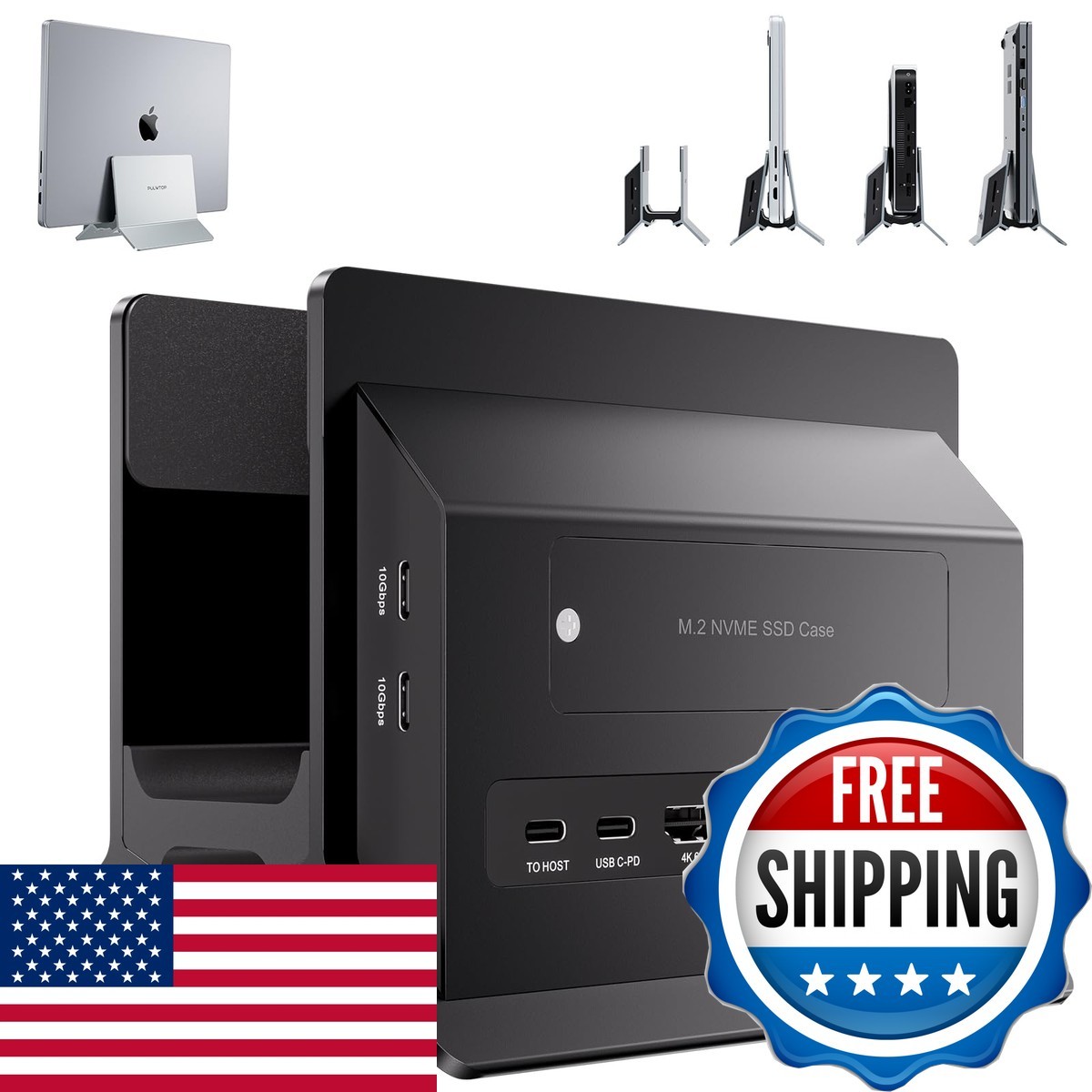 PULWTOP Vertical MacBook Docking Station Docking Station M.2 NVMe Case BD216A
