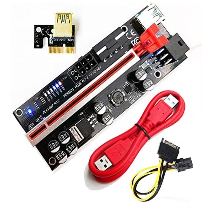 VER 0105 Plus PCI-E PCIE Riser Card 009s PCI Express Adapter Molex 6Pin SATA 8