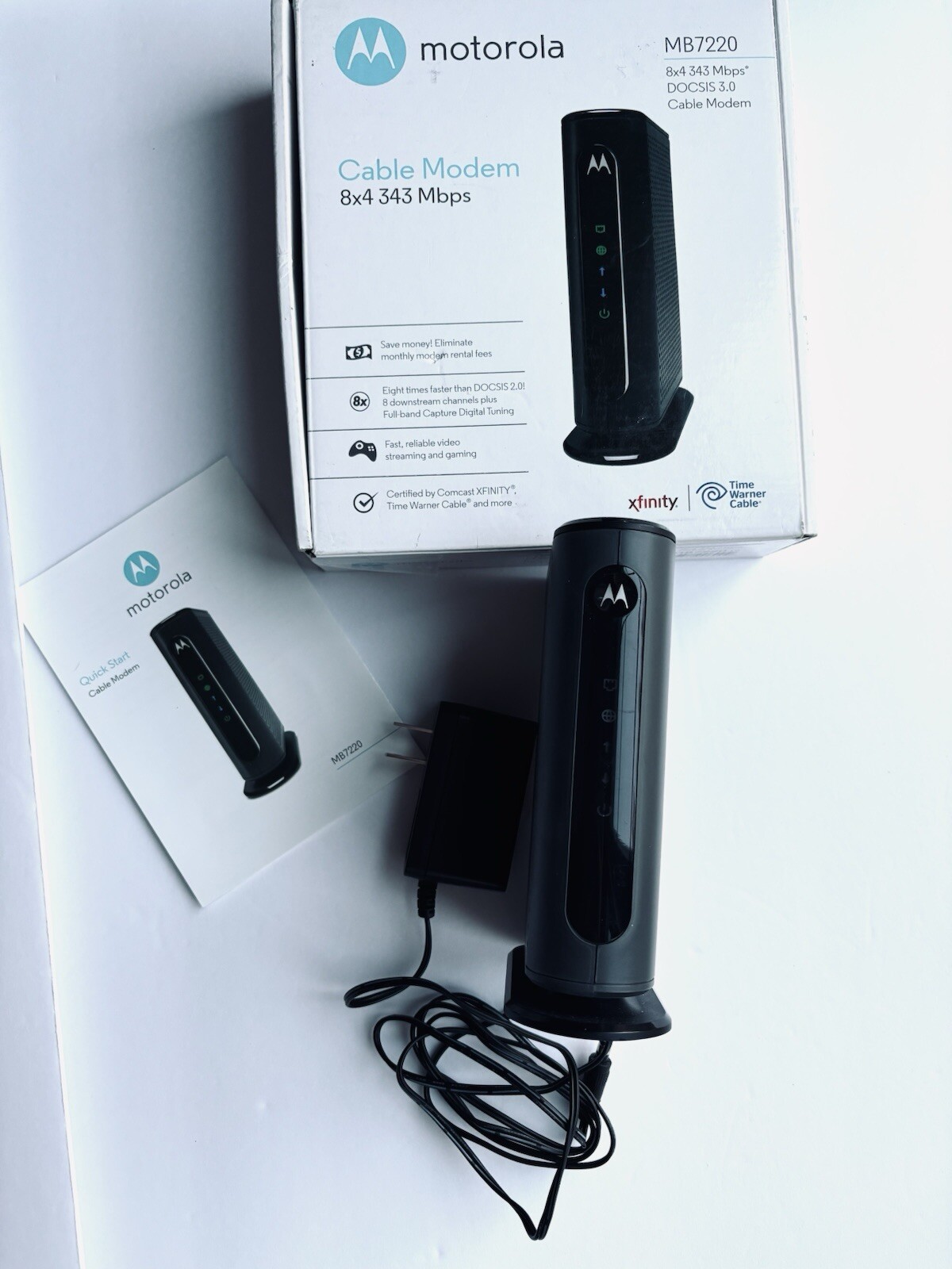 Motorola 8x4 Cable Modem MB7220, 343 Mbps DOCSIS 3.0 Turns On Did Not Wire Test