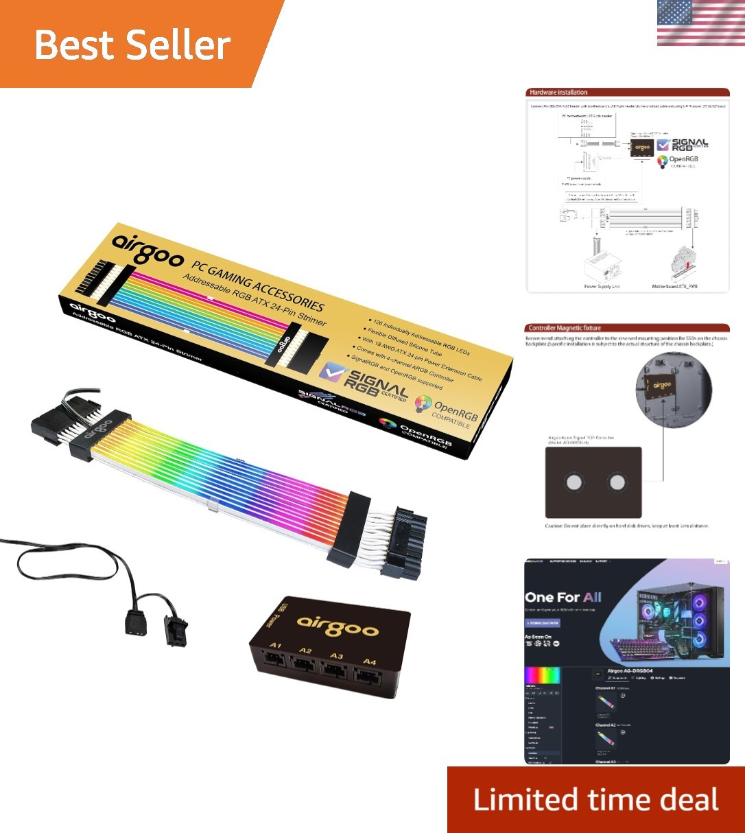 Addressable RGB ATX 24-Pin Strimer, ARGB PSU Extension Cable