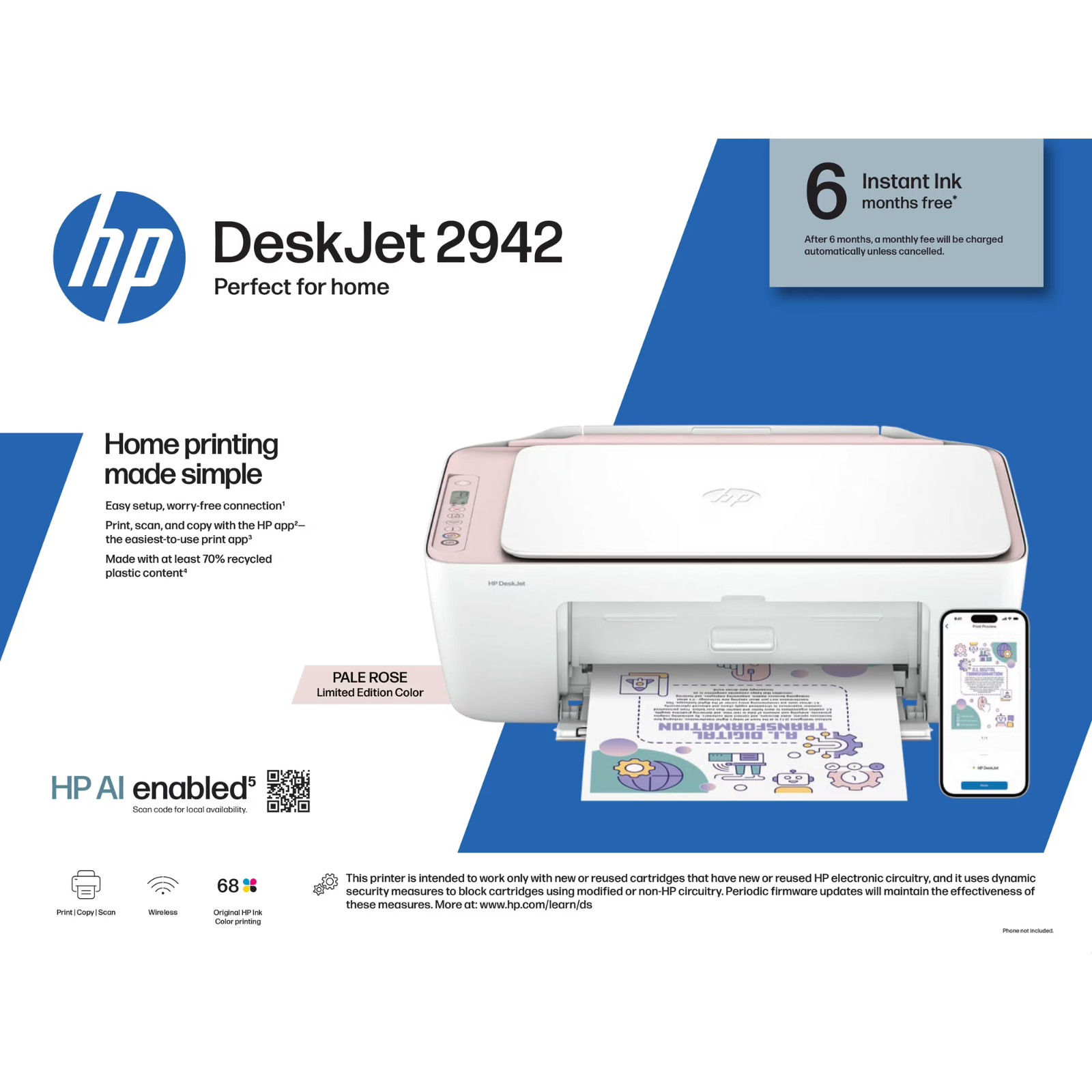 Free Shipping HP DeskJet 2942 Wireless All-in-One Printer NO IMPORT FEE