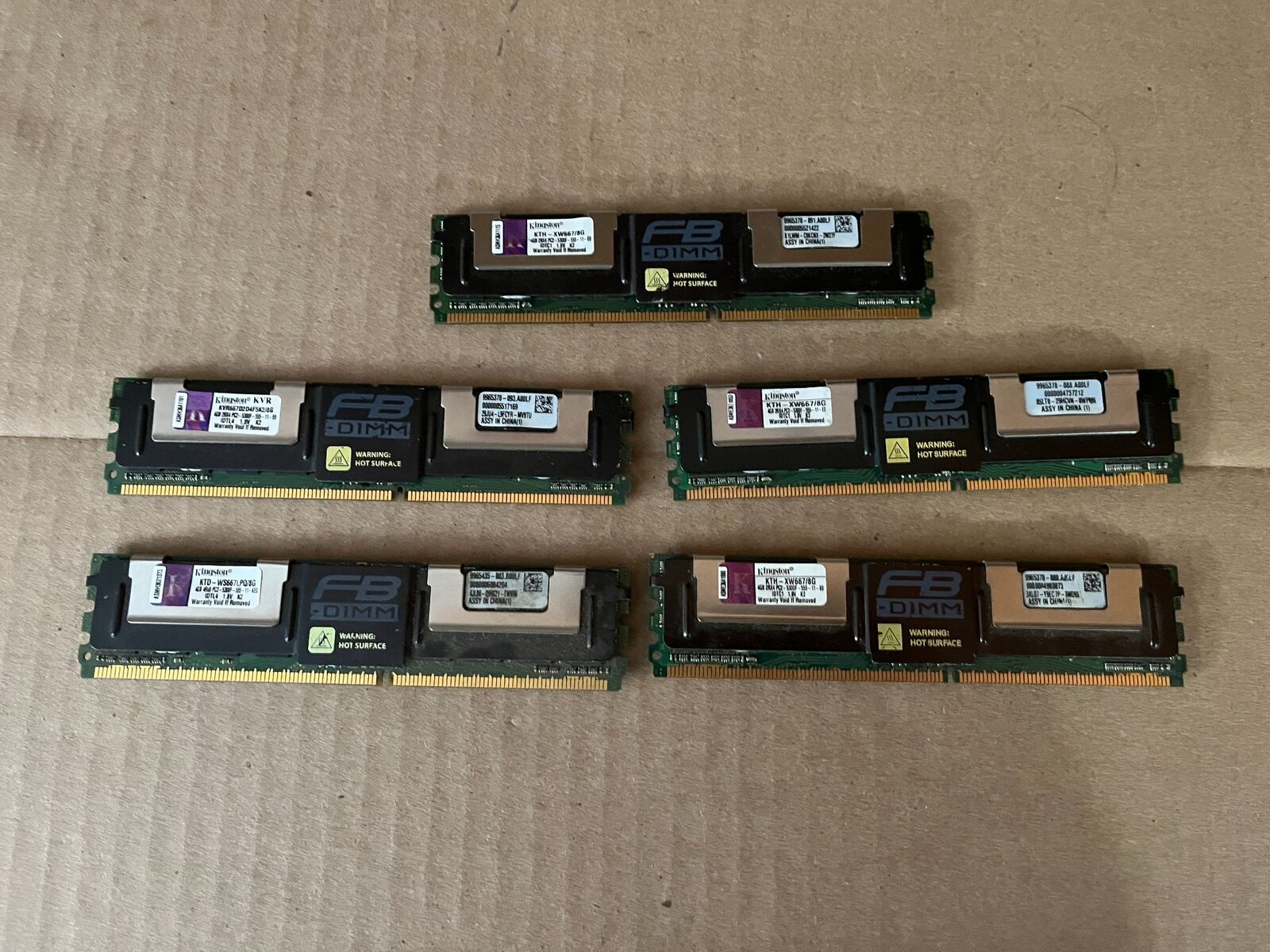 LOT OF 5 KINGSTON PC2-5300F KVR667D2D4F5/4GI 4GB 2RX4 FB-DIMM SERVER RAM F5-1(18