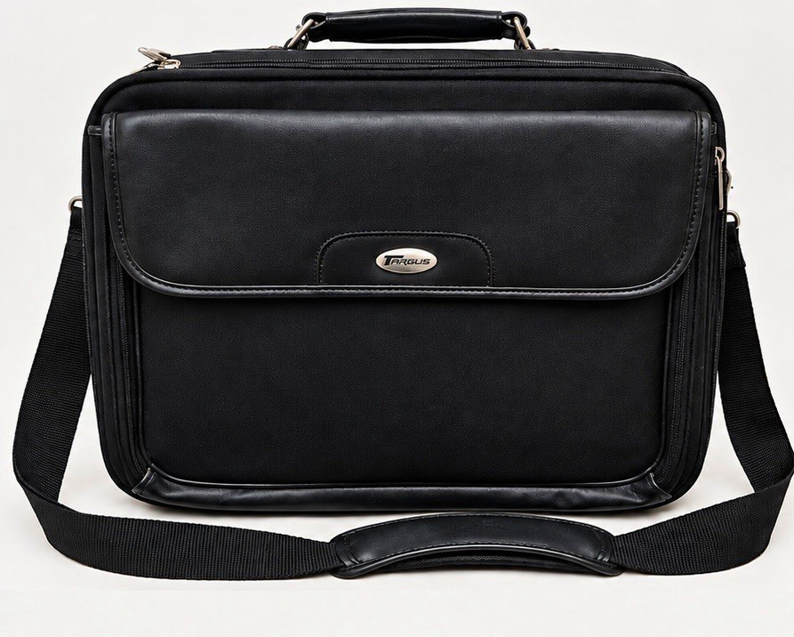 Vintage Targus Black Leather Laptop Briefcase 15.4 in Padded w/ Partitions Solid