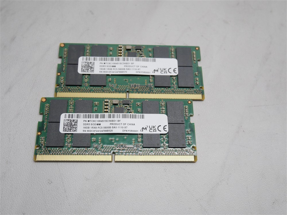Lot of 2 16GB PC5-5600B DDR5 SoDIMM 262pin LAPTOP RAM MEMORY 32GB KIT MICRON