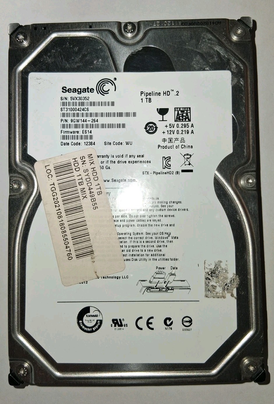 Seagate Pipeline HD.2 ST31000424CS 1TB 5.9K 16MB SATA II 3.5'' Hard Drive 