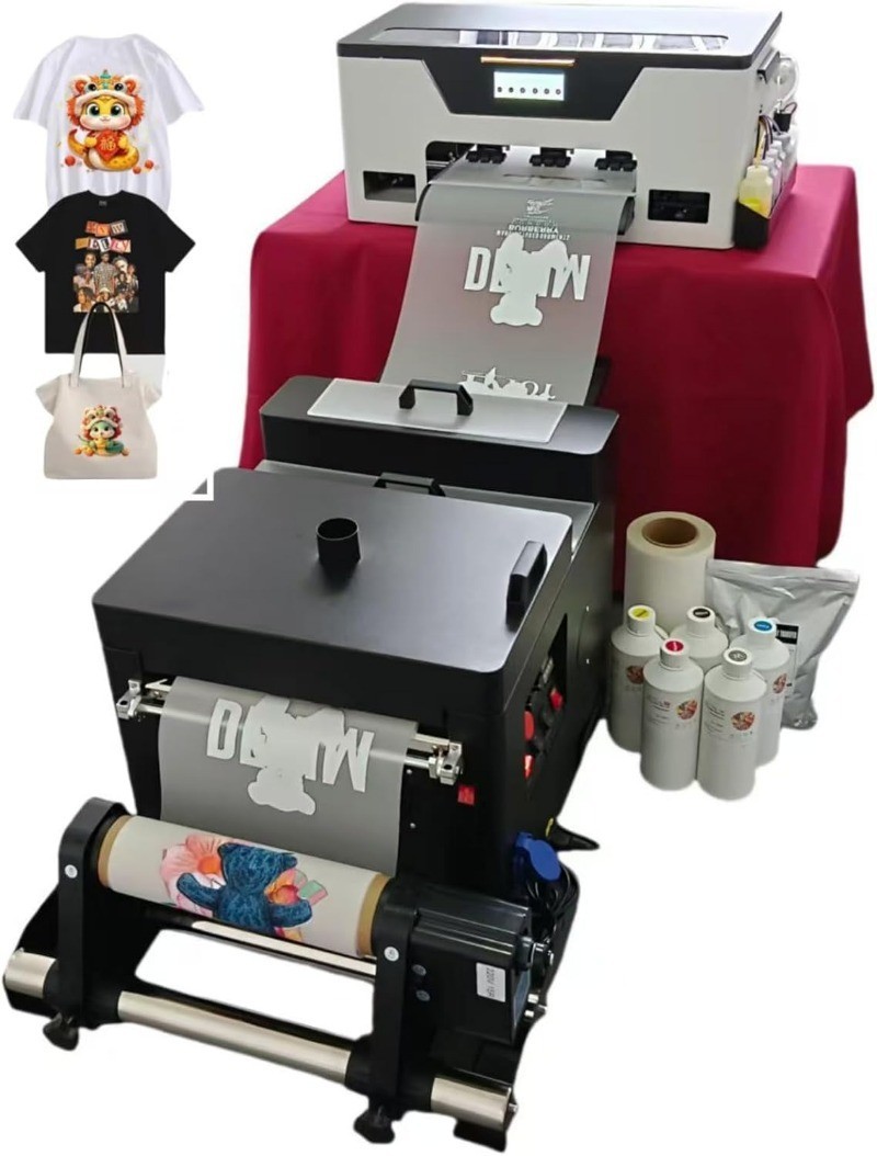 13" XP600 DTF Printer with Shaking Dryer, 2500ML INK 30*100M Film,1 KG Powder