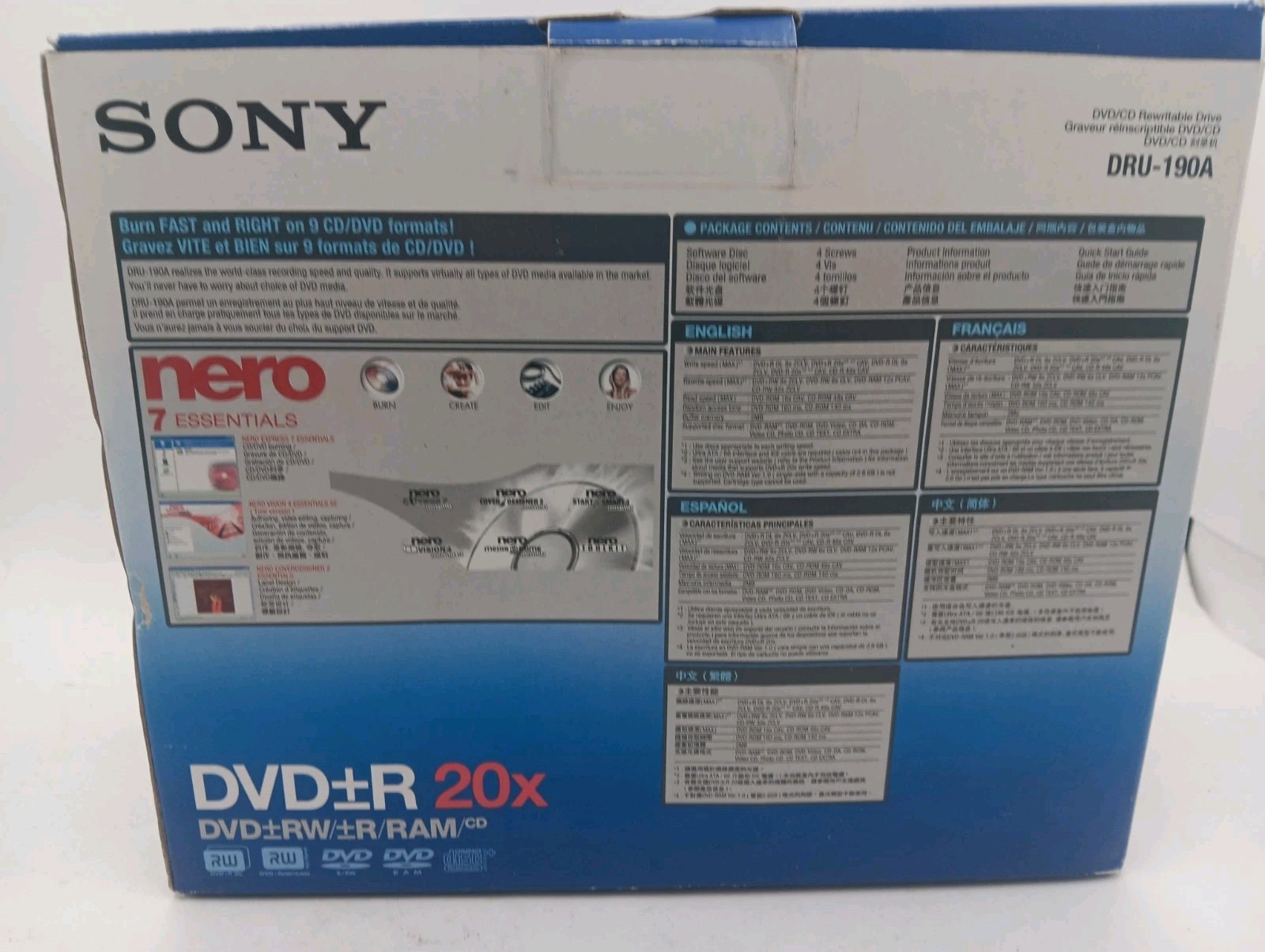 Sony DRU-190A Internal Desktop DVD/CD Rewritable Drive 20x ATAPI/EIDE Black