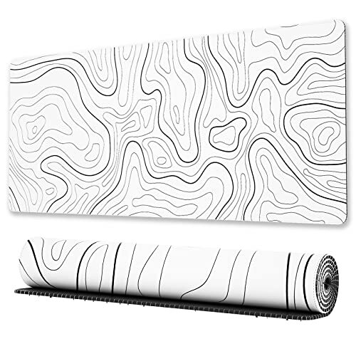 Large Gaming Mouse Pad with Stitched Edges Minimalist Topographic Map Desk Ma...