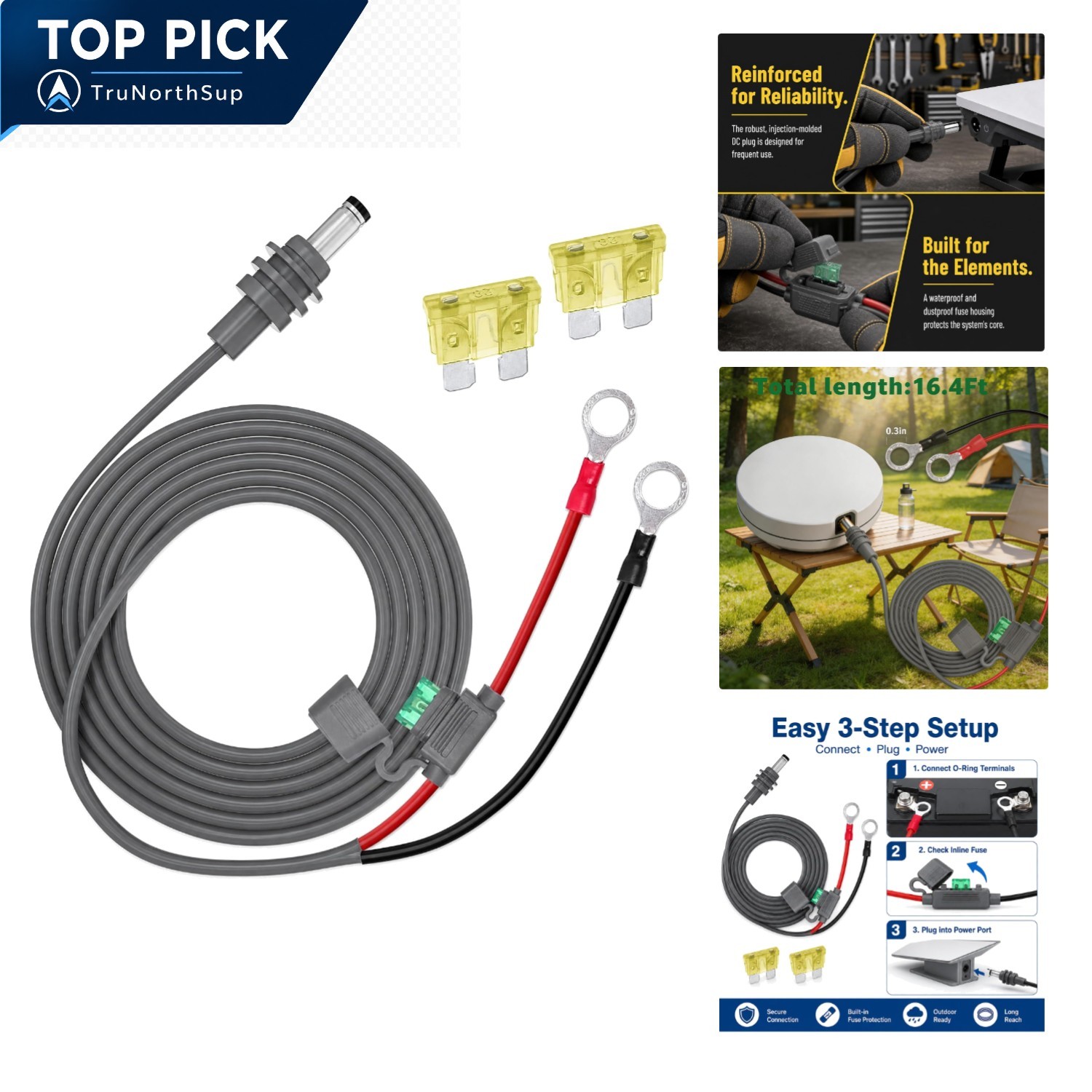 16.5ft DC Power Cable for Starlink Mini O-Ring to DC connector Water Resistant