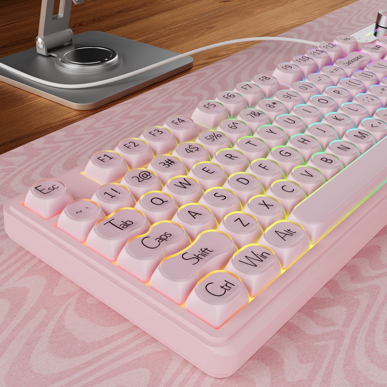 V102 Wired 98Key Creamy Gaming Keyboard RGB Silent Cute Number Pad Pink