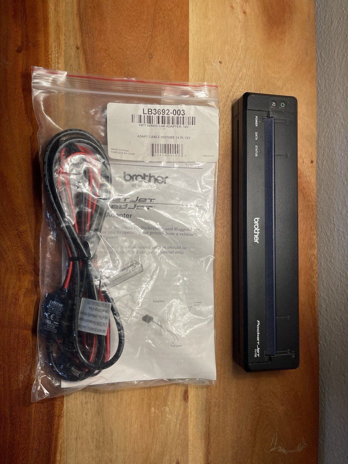 Brother Printer PocketJet PJ-722 With 12 Volt Power Cord