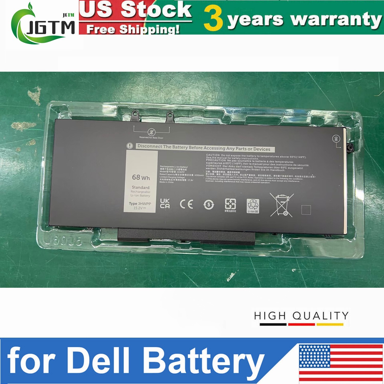 3HWPP Battery For Dell Latitude 14 5401 5411 15 5501 5511 Precision 3541 68Wh US